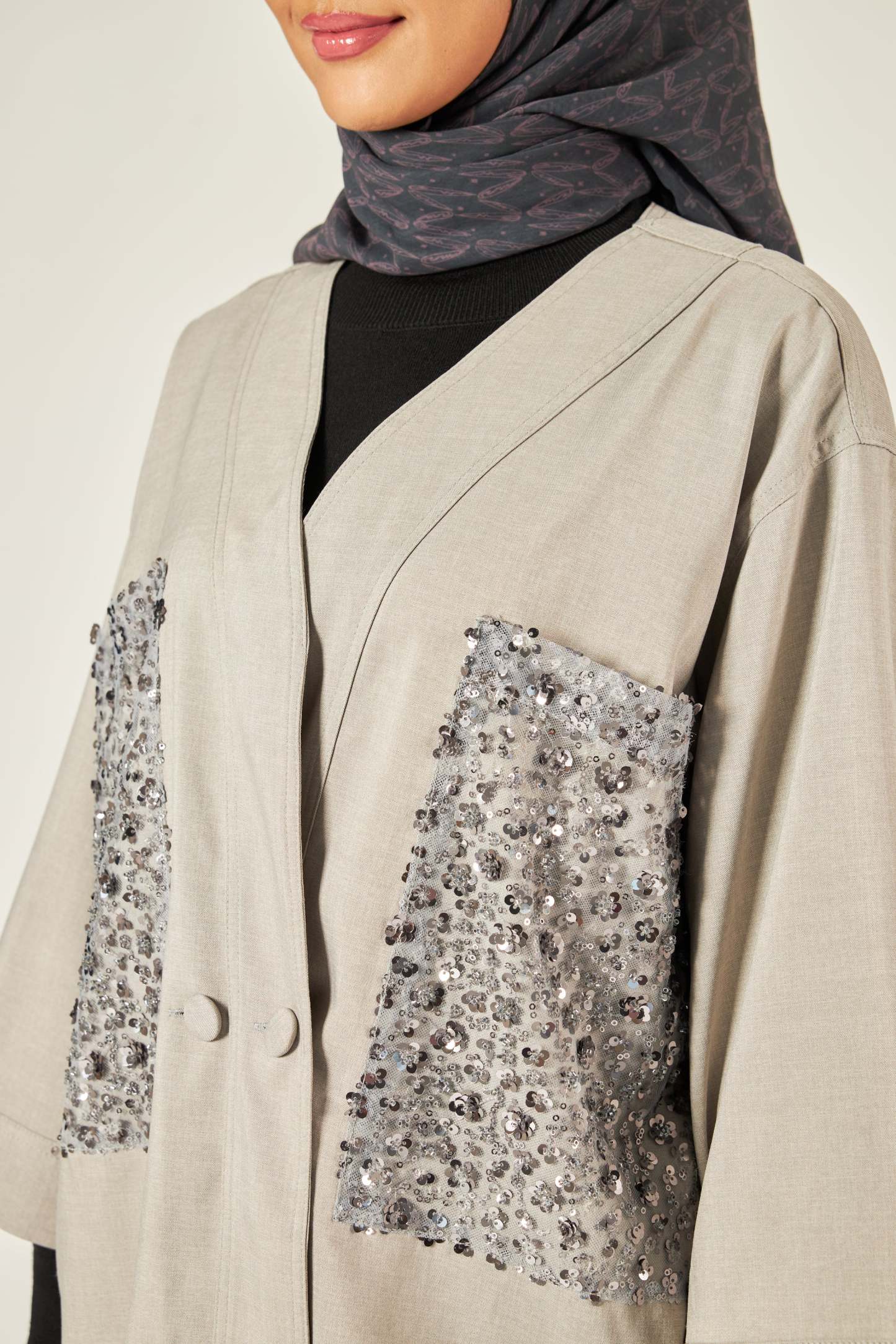 Lucille Grey Sequin Kimono