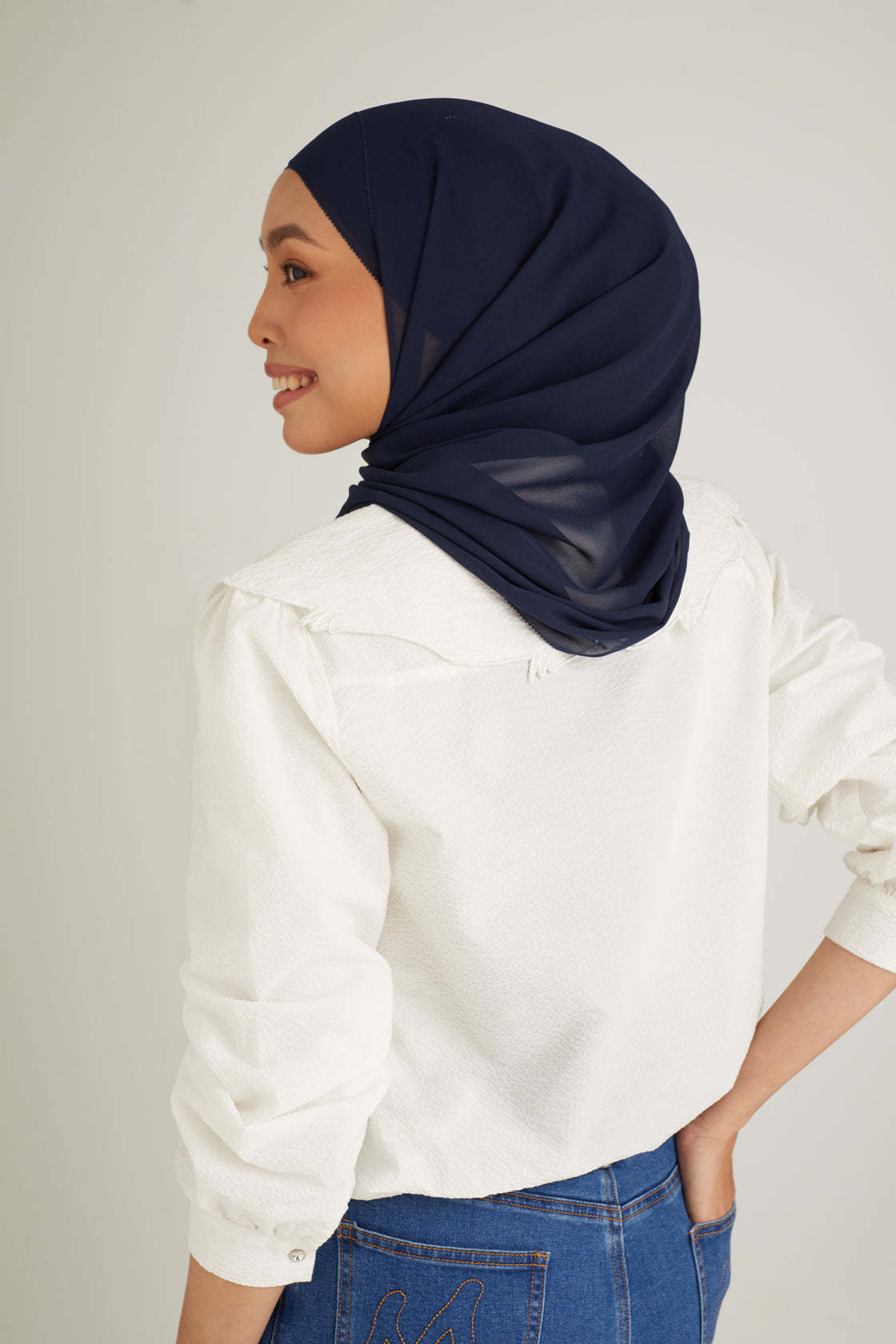 Cacia Navy Chiffon Shawl