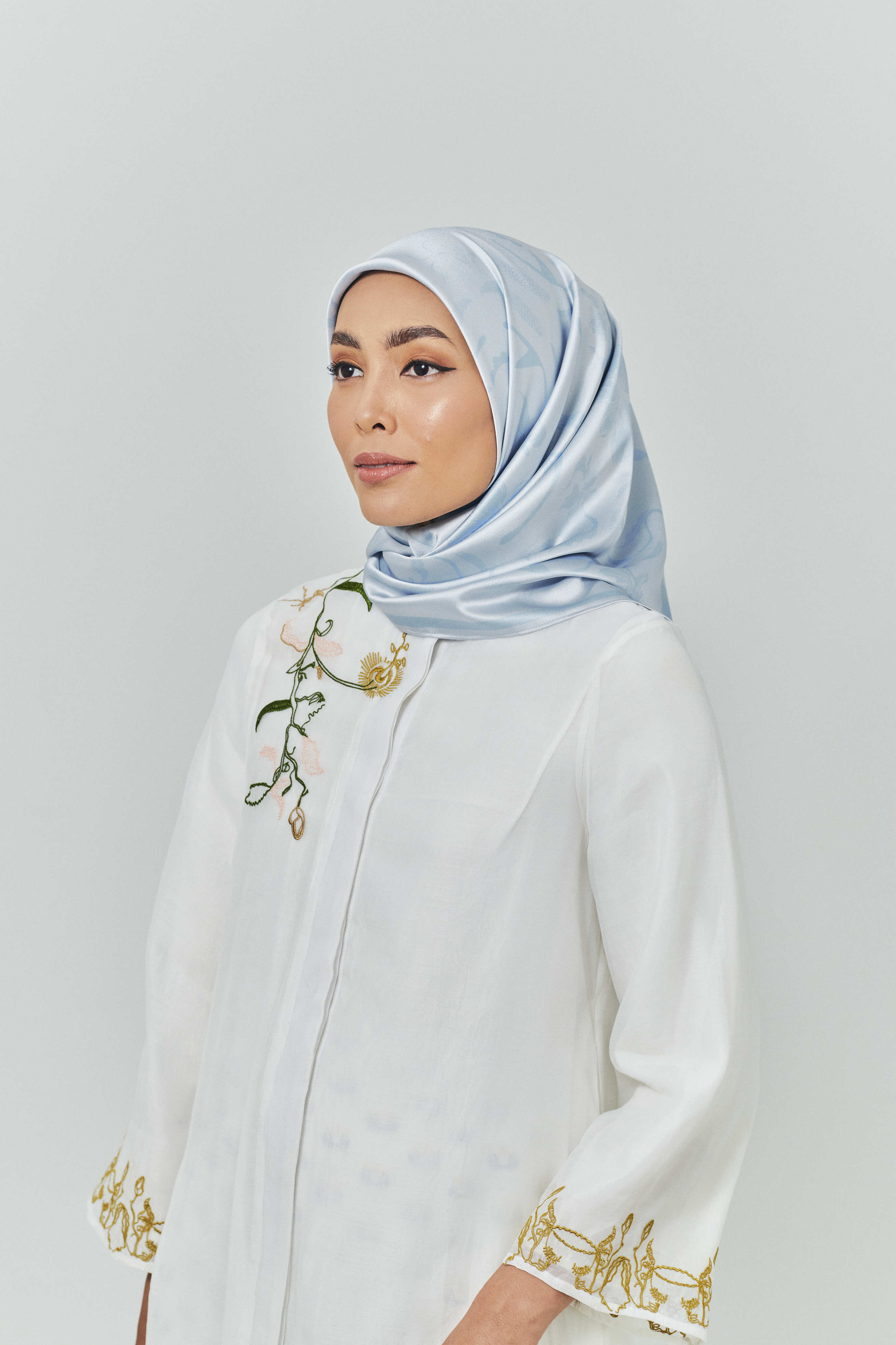 Hanna Powder Blue Satin Square Scarf