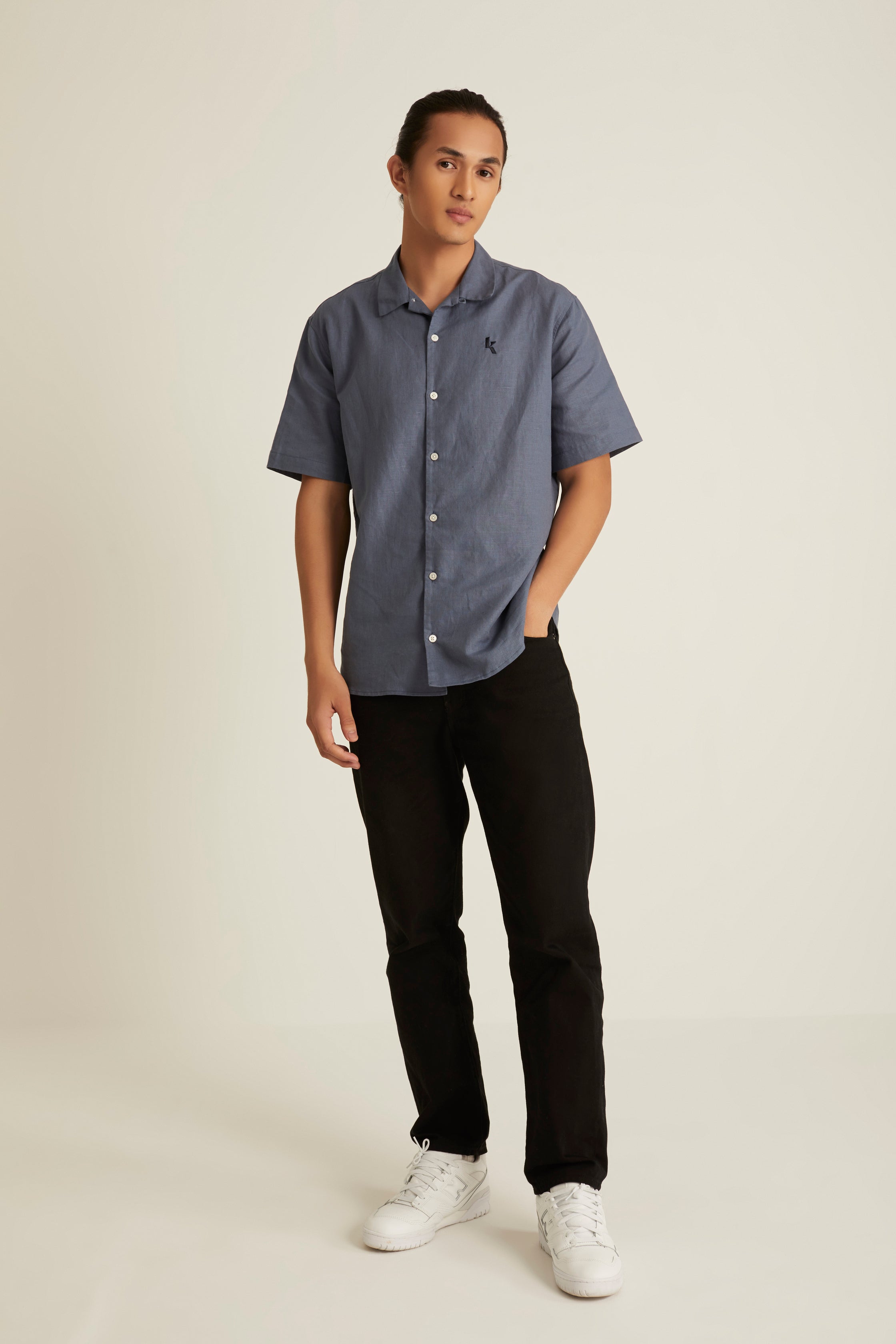 Men's Smoke Blue Short Sleeve Linen Shirt