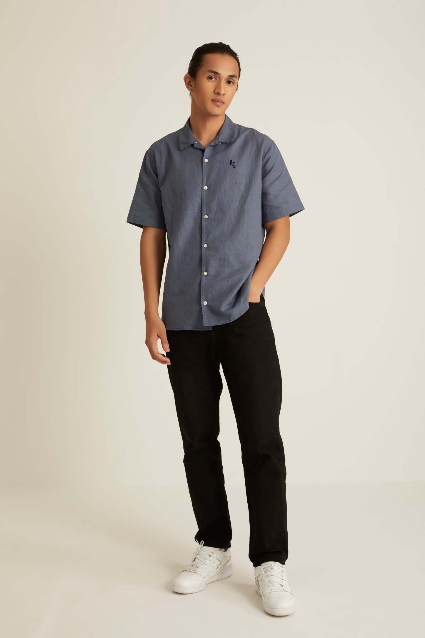 Men's Smoke Blue Short Sleeve Linen Shirt