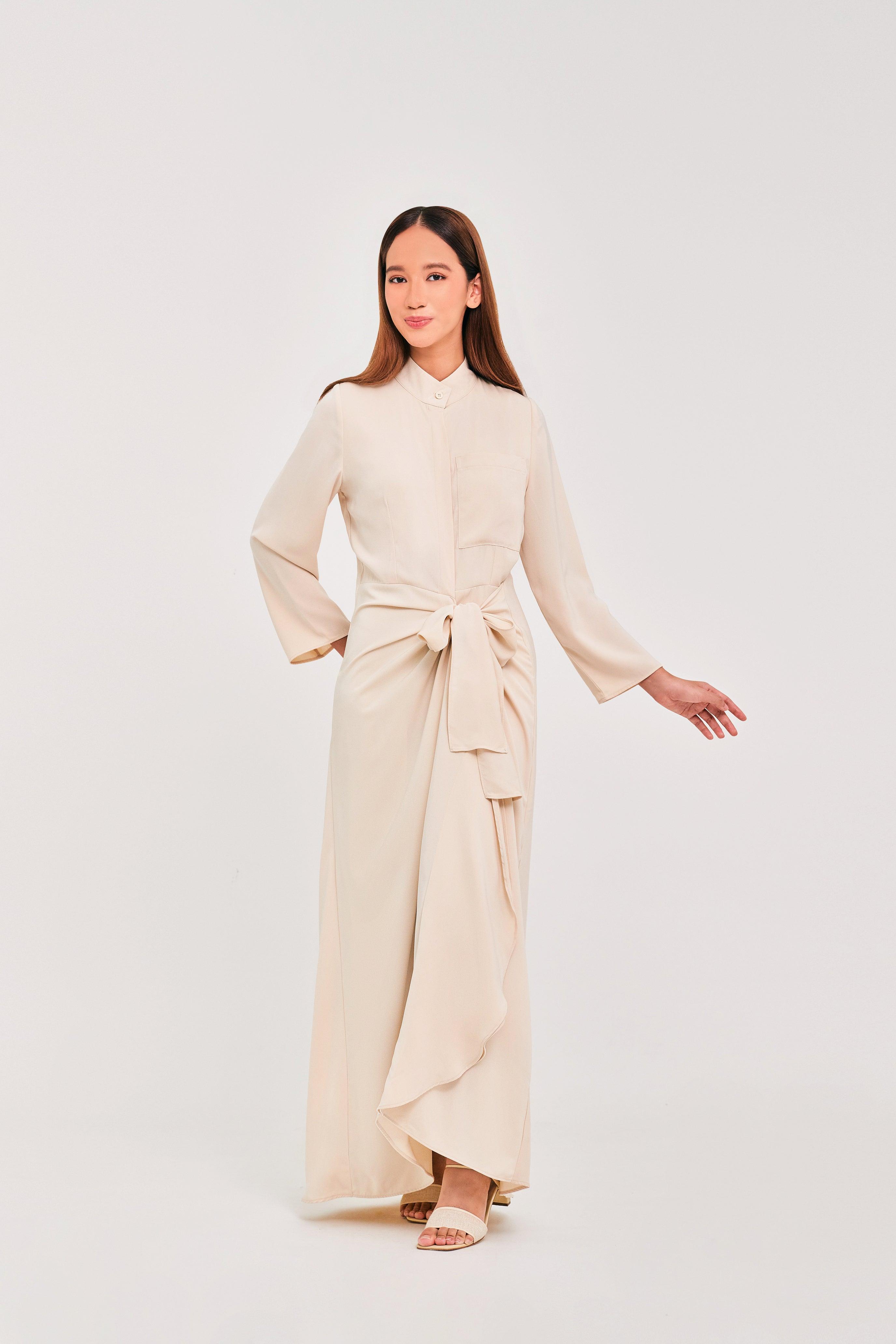 Ivory Buttoned Wrap Dress - Mimpikita