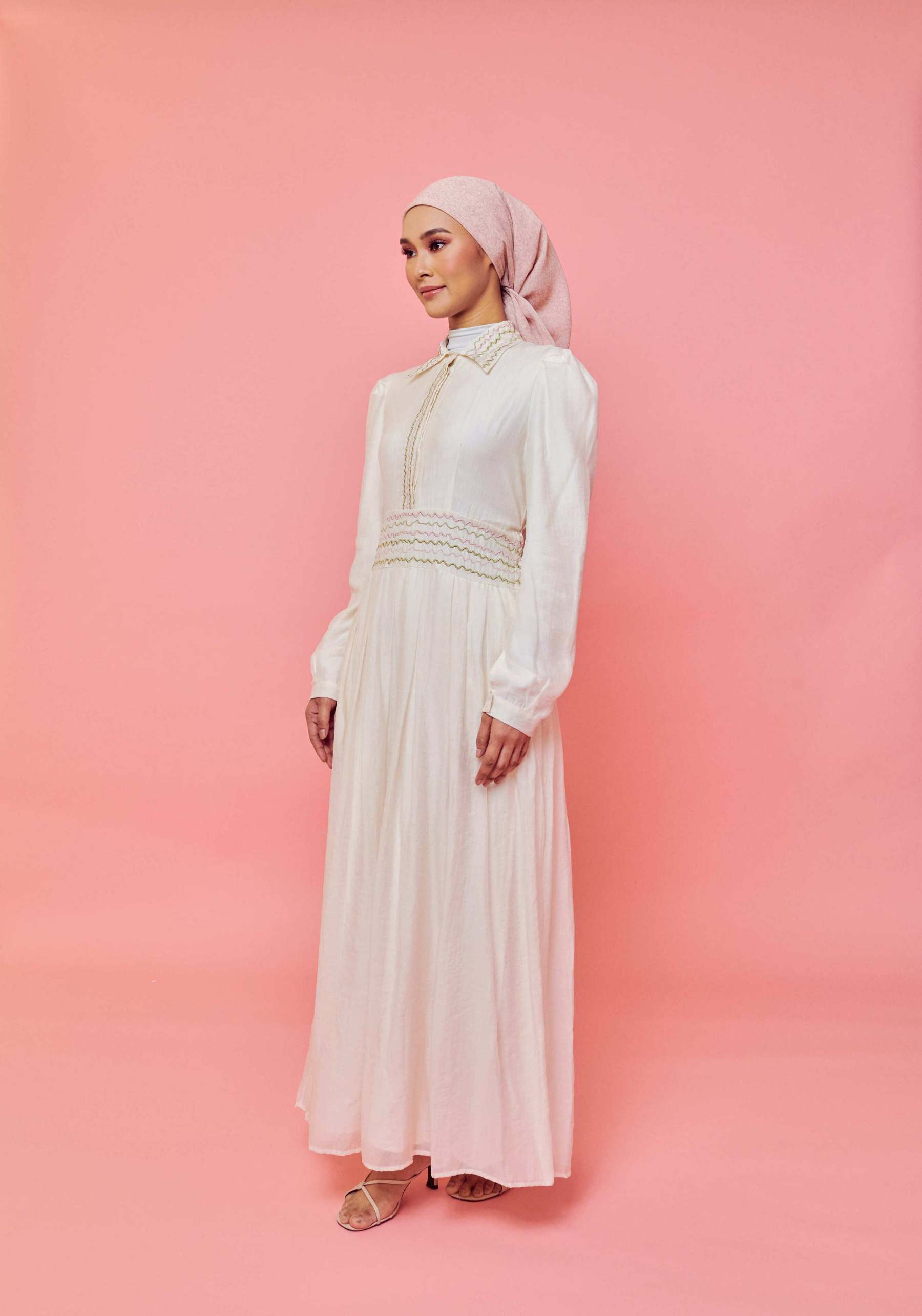 Odilia Ivory Collared Long Sleeve Dress