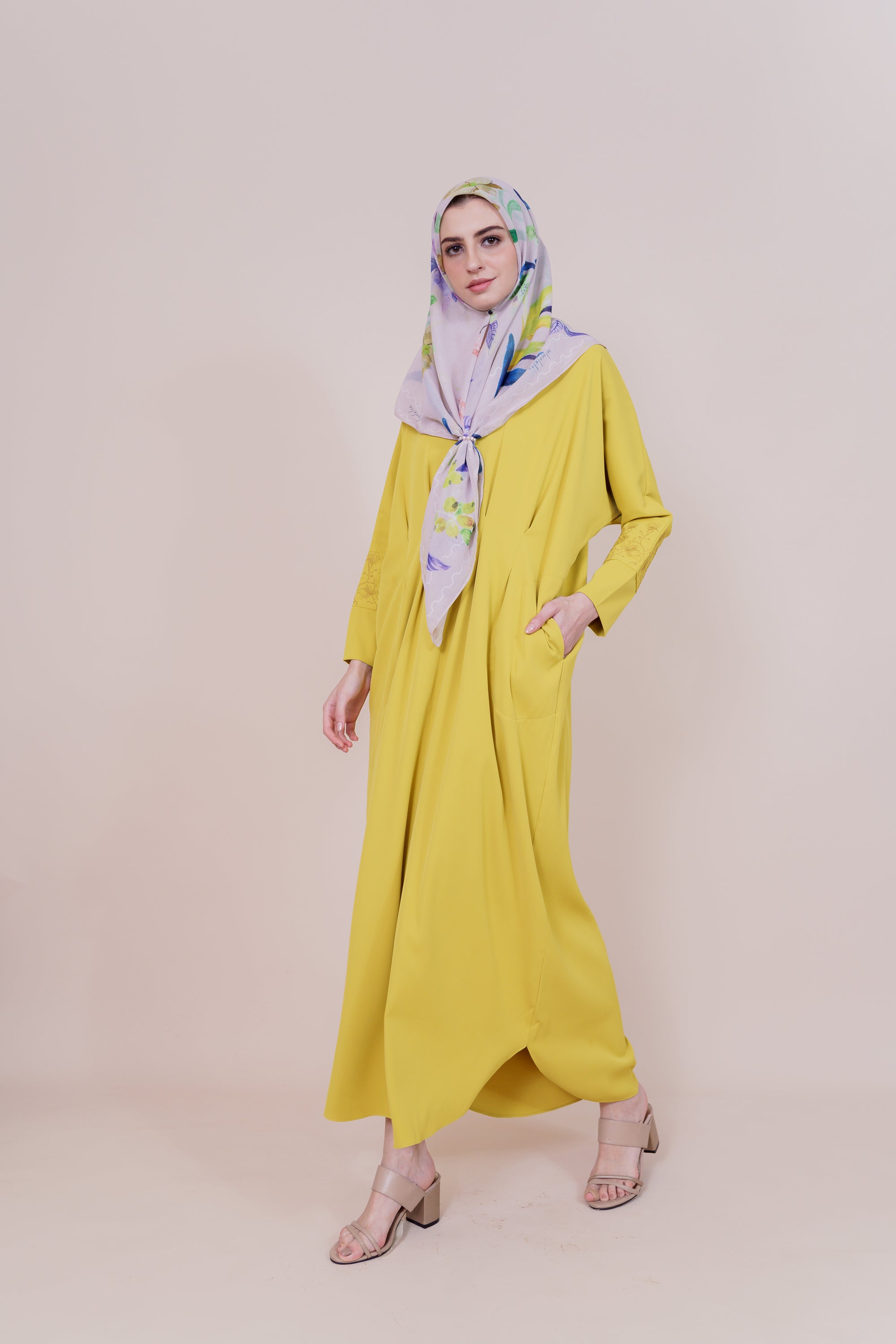 Medina Embroidered Mustard Color Dress