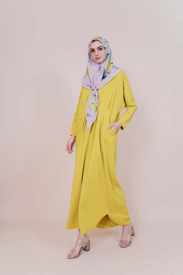 Medina Embroidered Mustard Color Dress