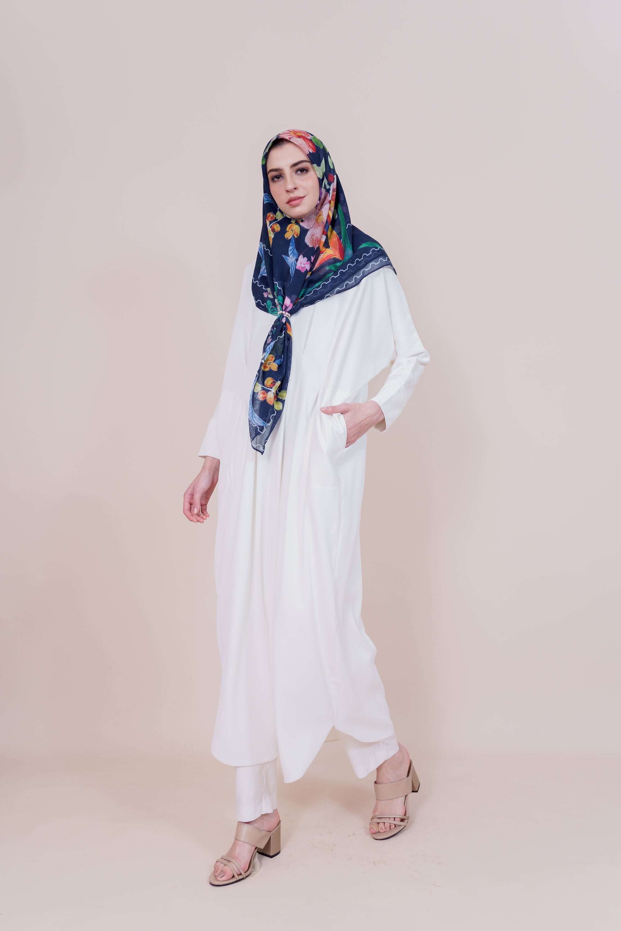 Medina Embroidered Off White Dress