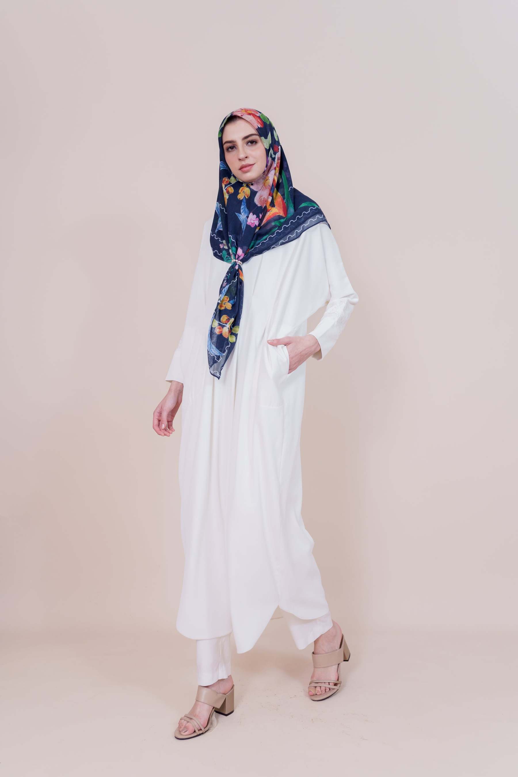 Medina Embroidered Off White Dress