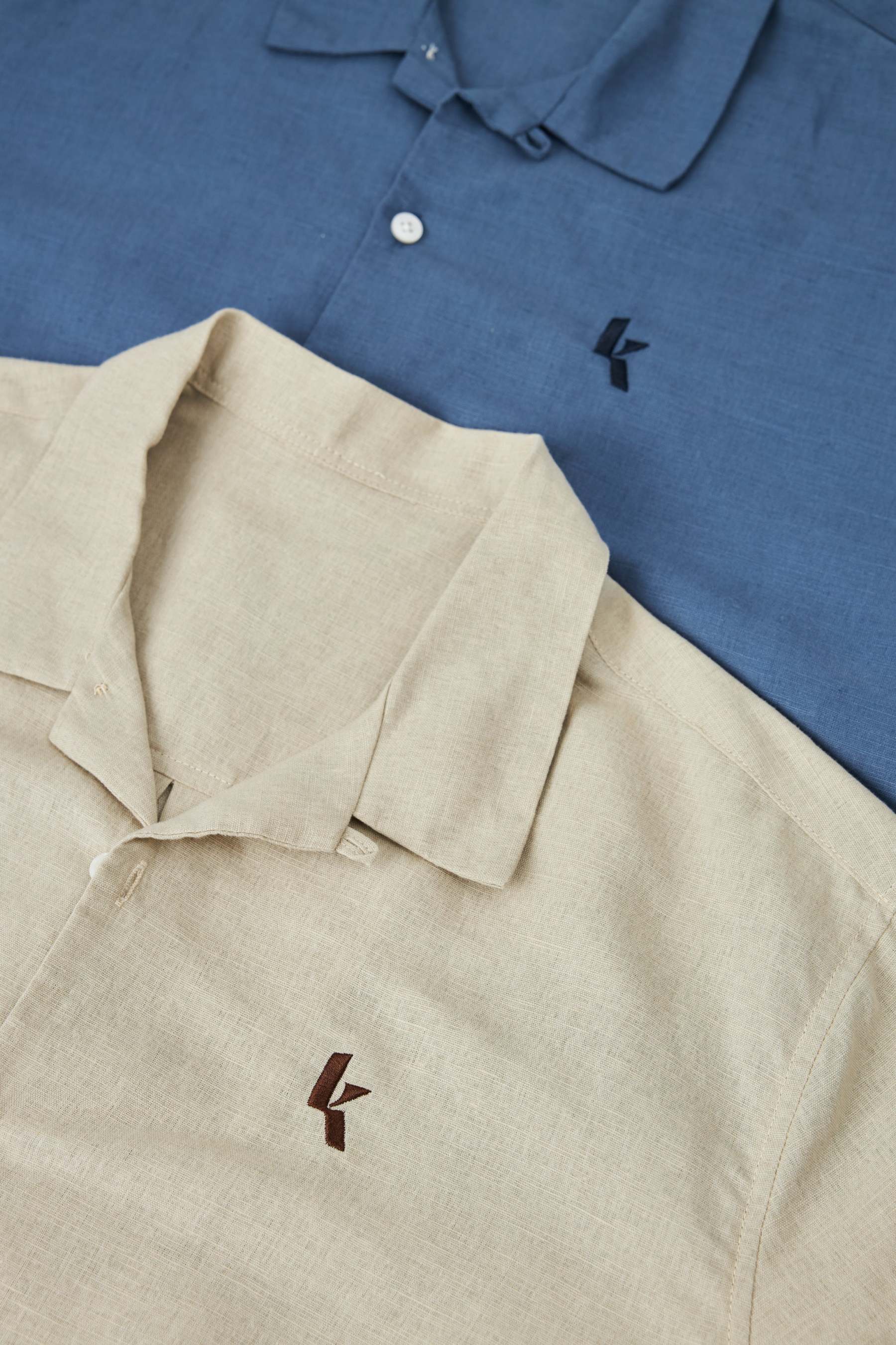 Men's Smoke Blue Short Sleeve Linen Shirt