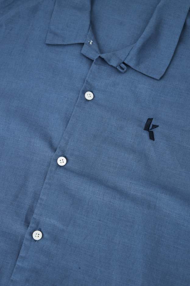 Men's Smoke Blue Short Sleeve Linen Shirt