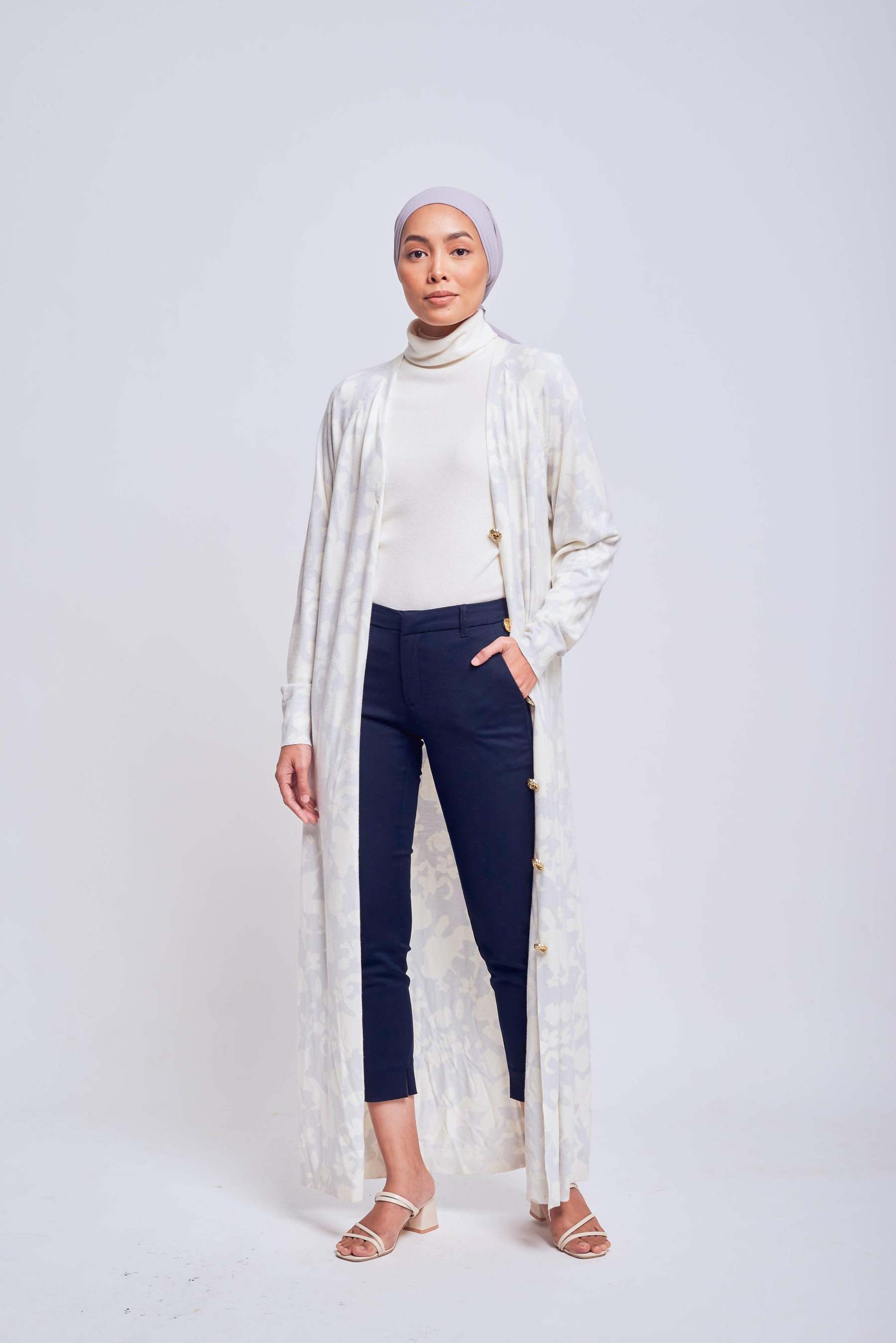Daffodil Long Greyish Blue Cardigan - Mimpikita