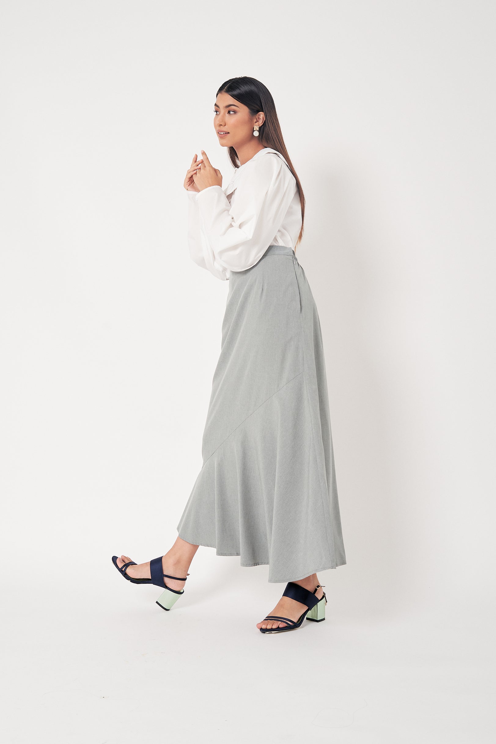 Grey Side Bias Skirt
