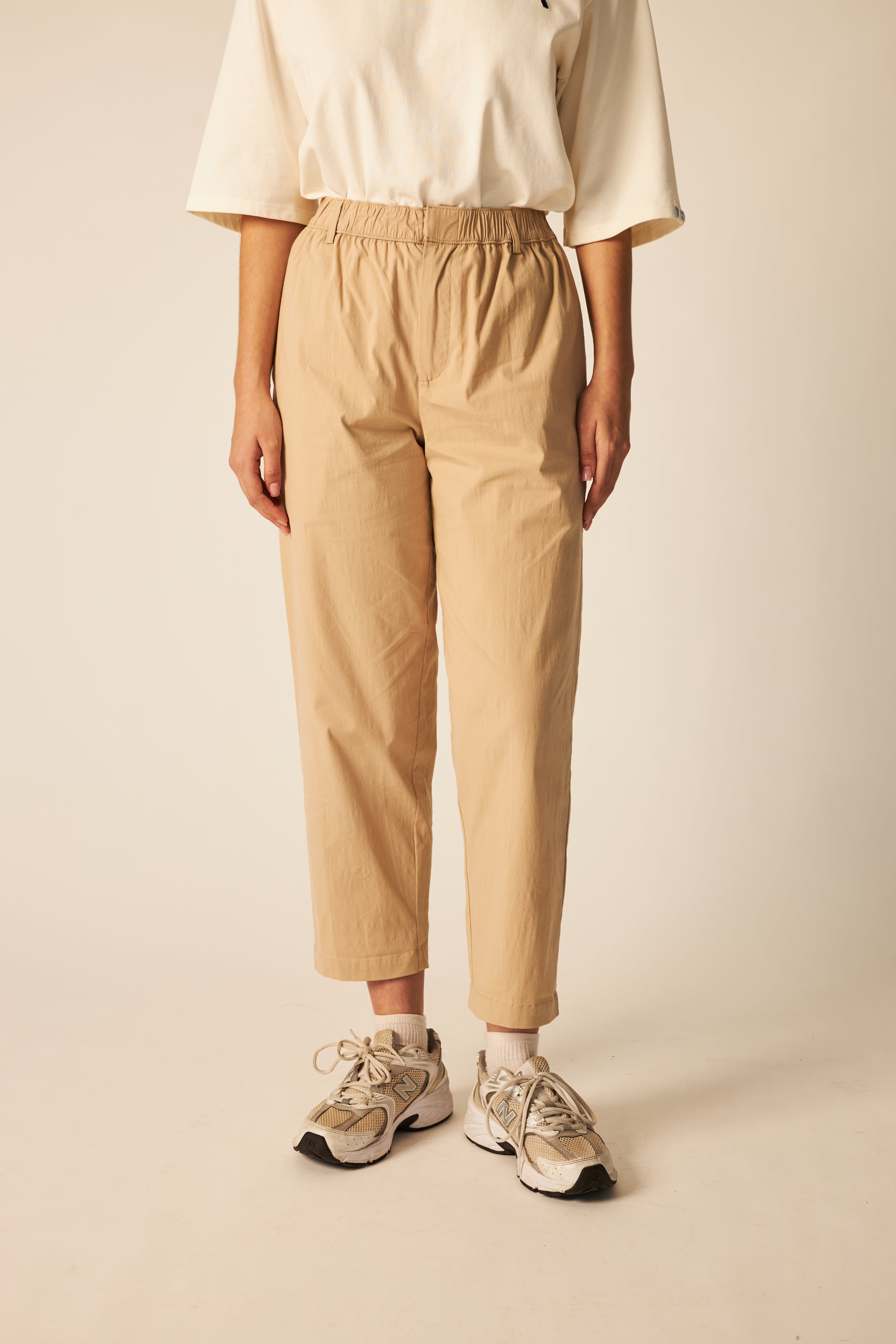 Khaki High-Waisted Tapered Pants
