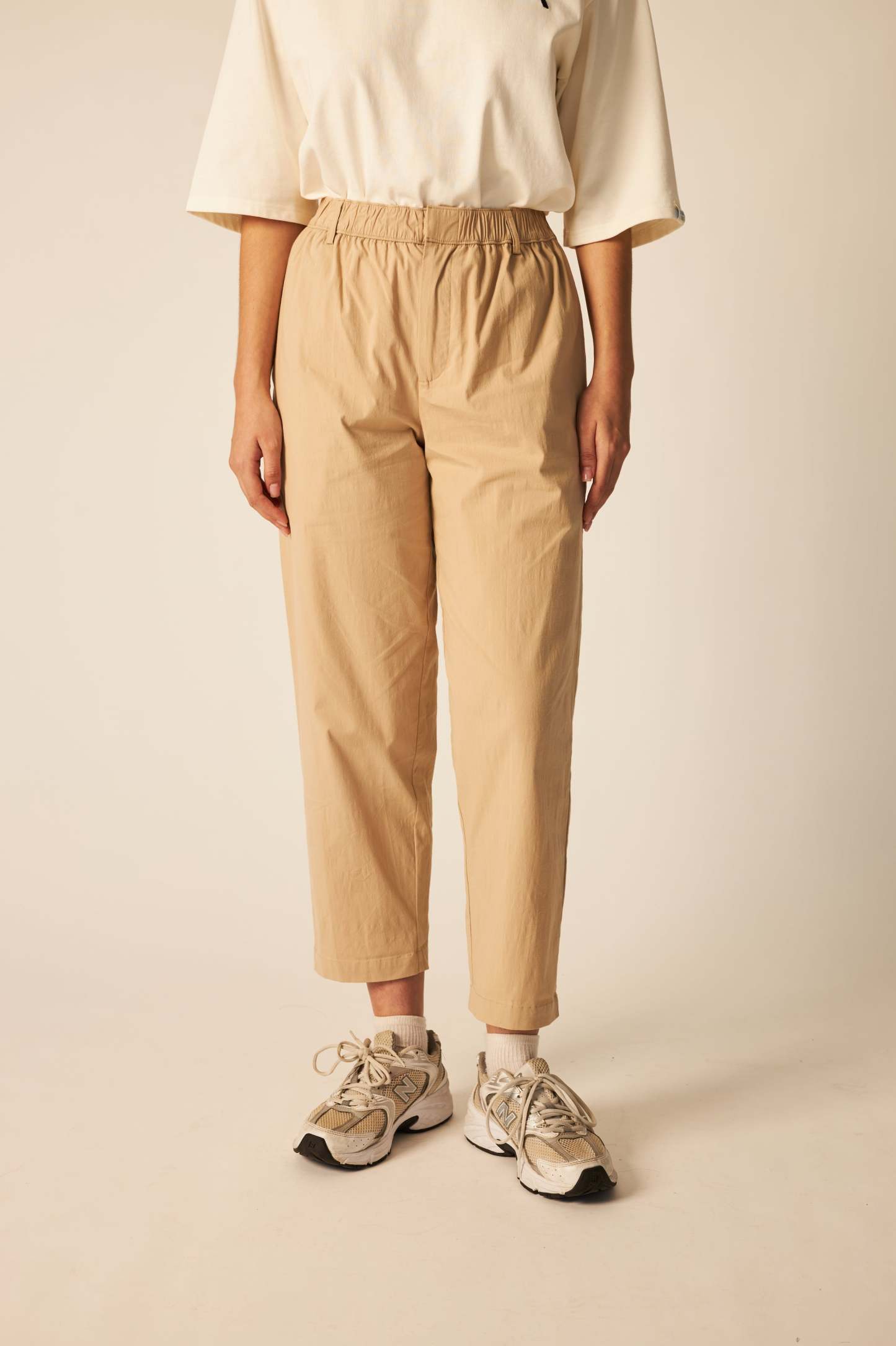 Khaki High-Waisted Tapered Pants