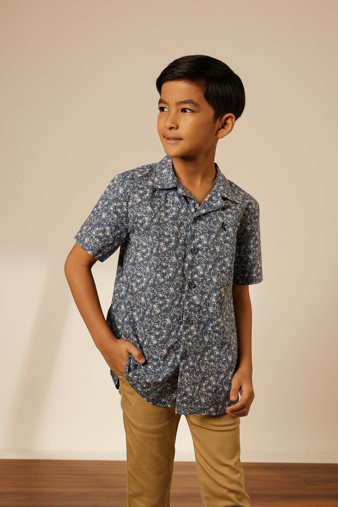 Mini Adi Navy Collared Button-Up Shirt