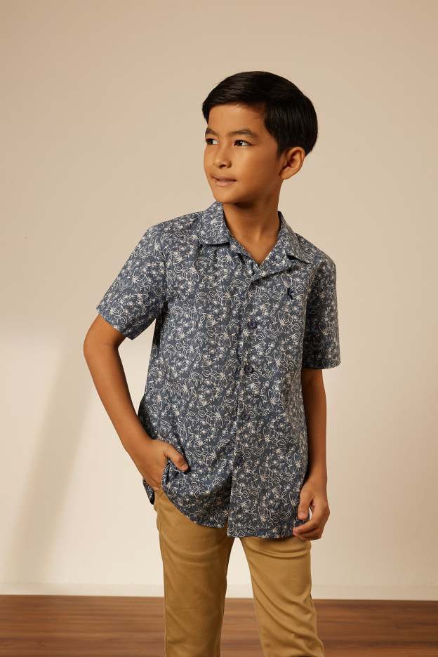 Mini Adi Navy Collared Button-Up Shirt