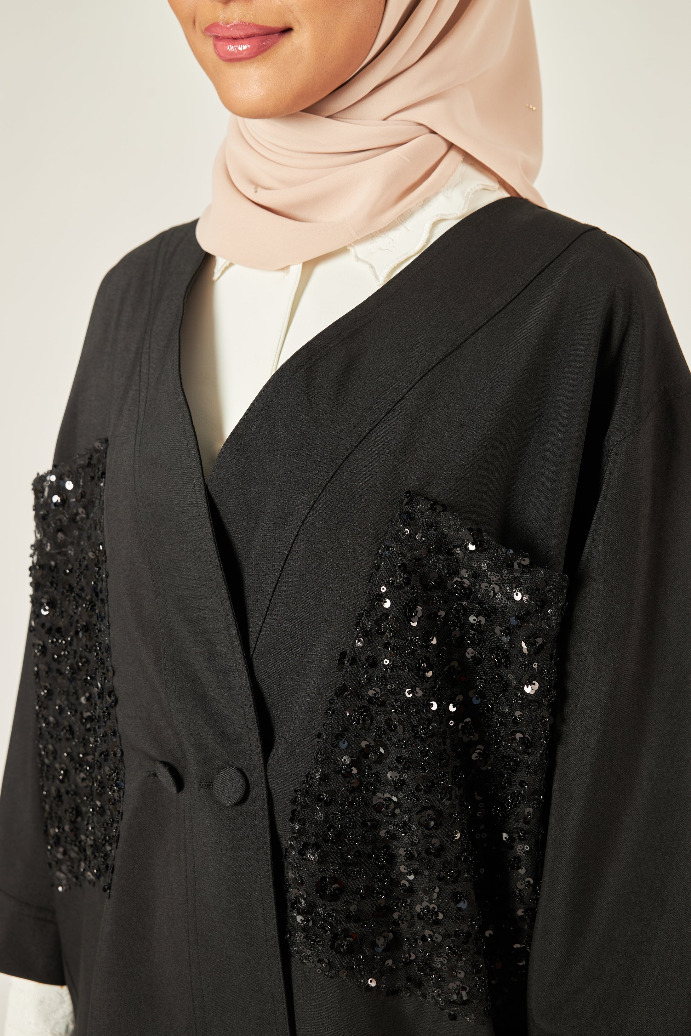Lucille Black Sequin Kimono