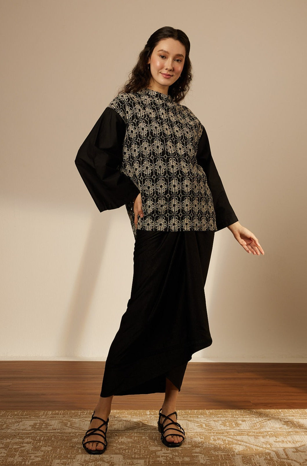 Maria Black Lace Top With Pareo Skirt
