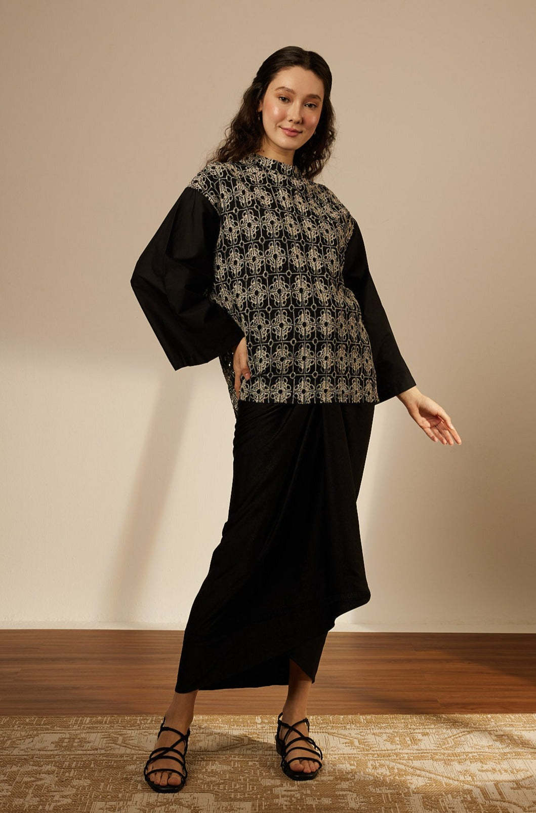 Maria Black Lace Top With Pareo Skirt