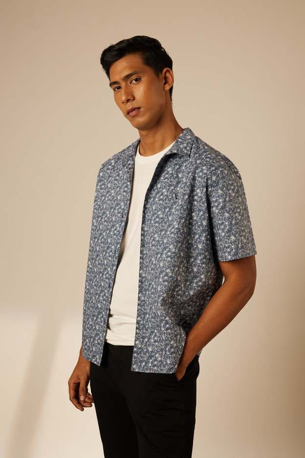 Adi Navy Collared Button-Up Shirt - Men's