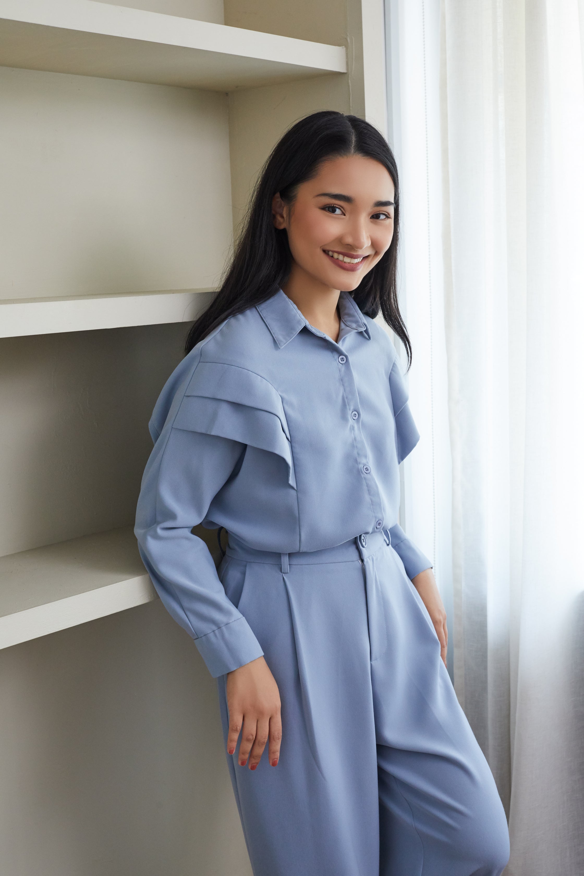 Layered Sleeve Powder Blue Blouse