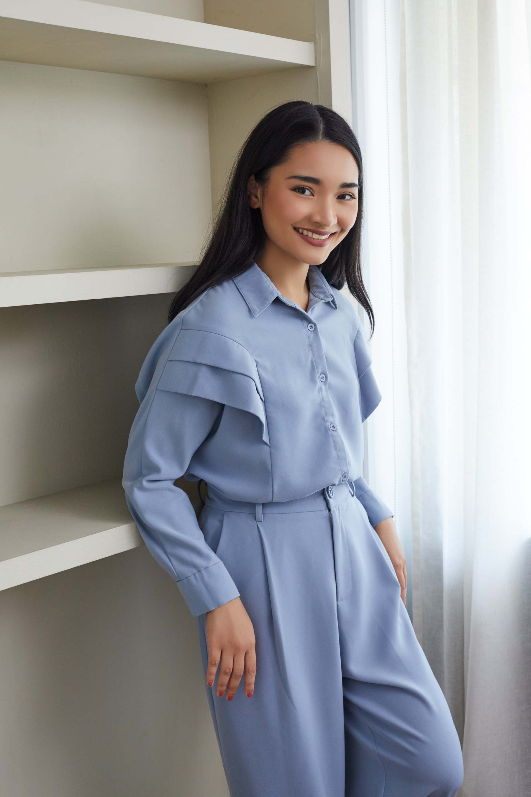 Layered Sleeve Powder Blue Blouse