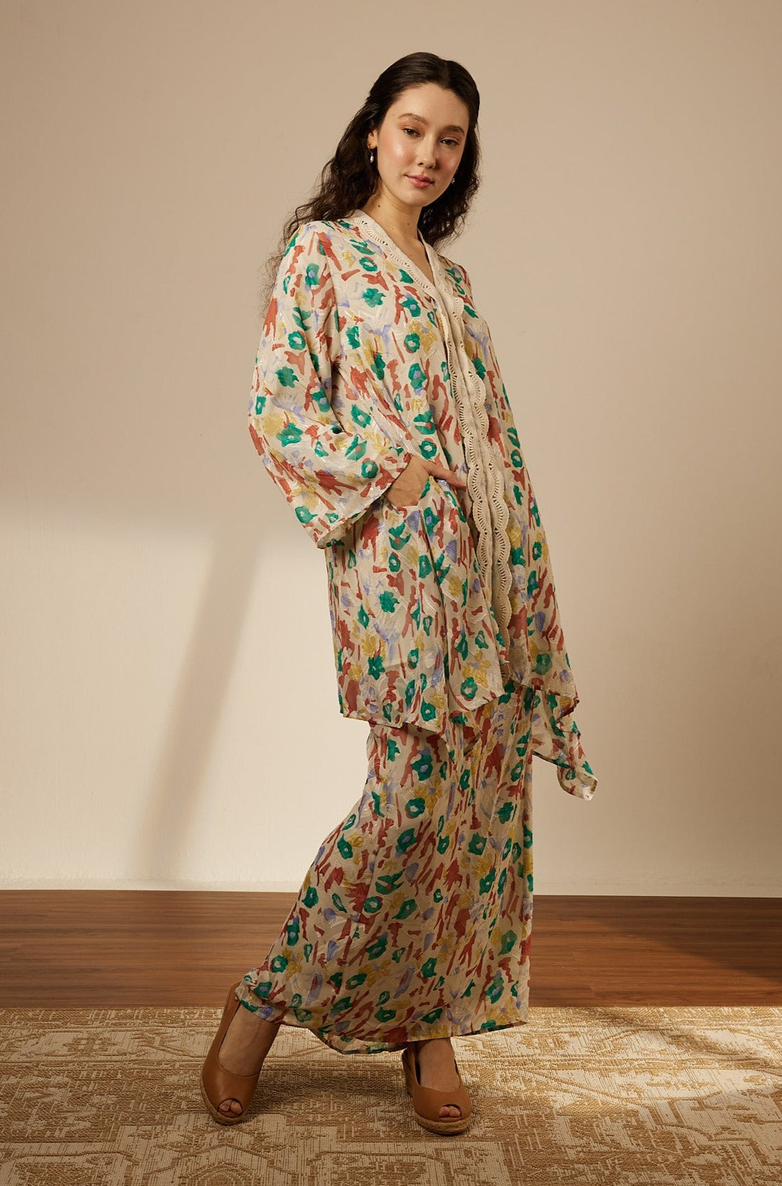 Naya Cream Mono Long Kurung Set