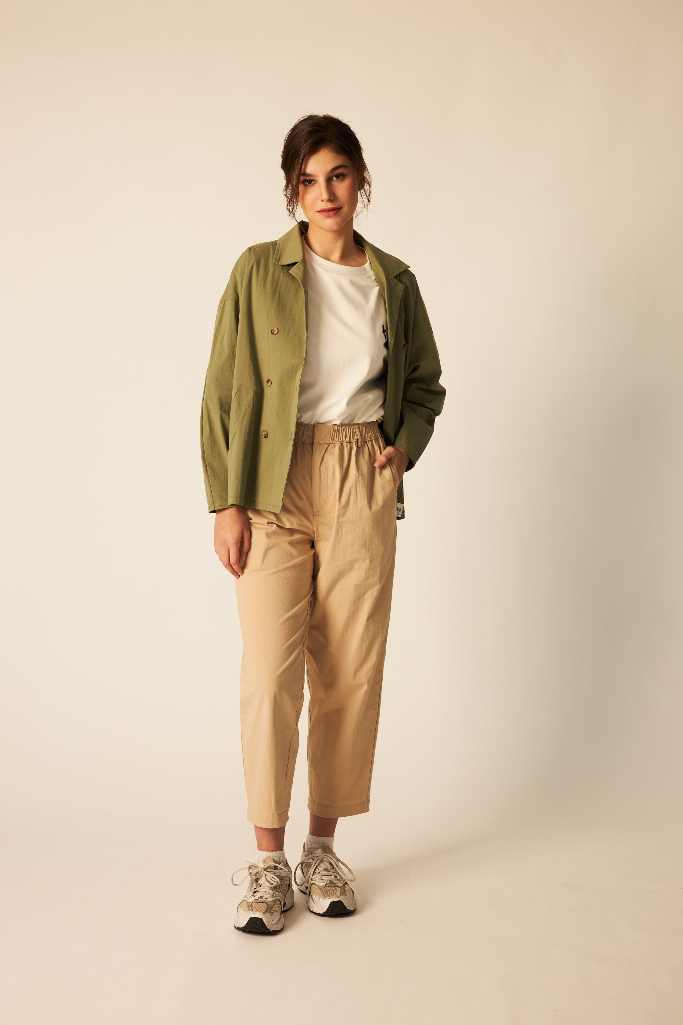 Khaki High-Waisted Tapered Pants