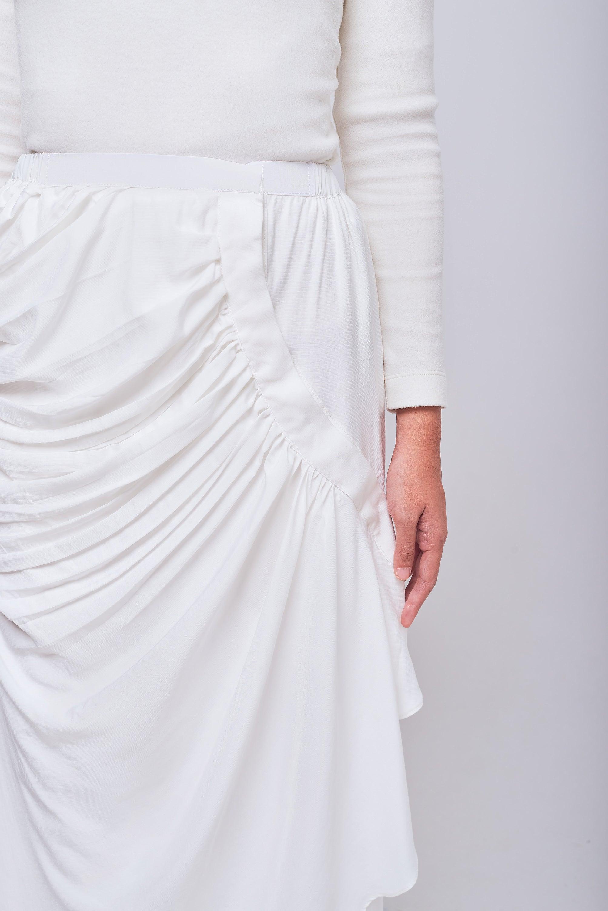 Flowy Gathered White Skirt - Mimpikita