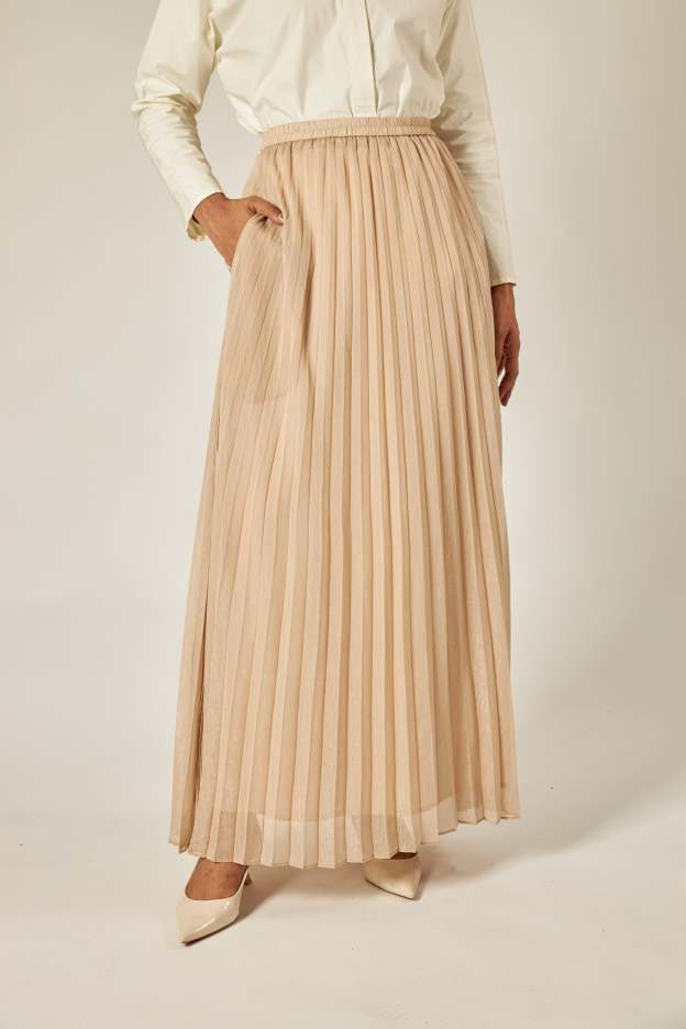 Eloise Nude Glitter Pleated Skirt
