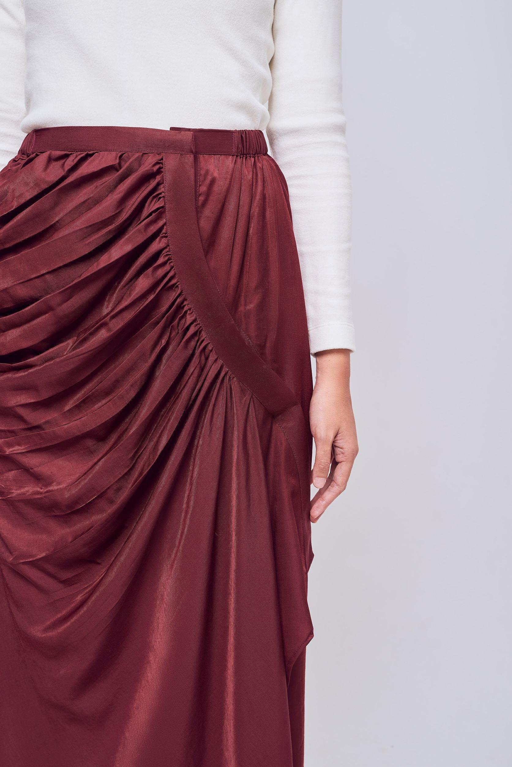 Flowy Gathered Maroon Skirt - Mimpikita