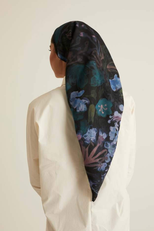 Esme Black Printed Head Scarf