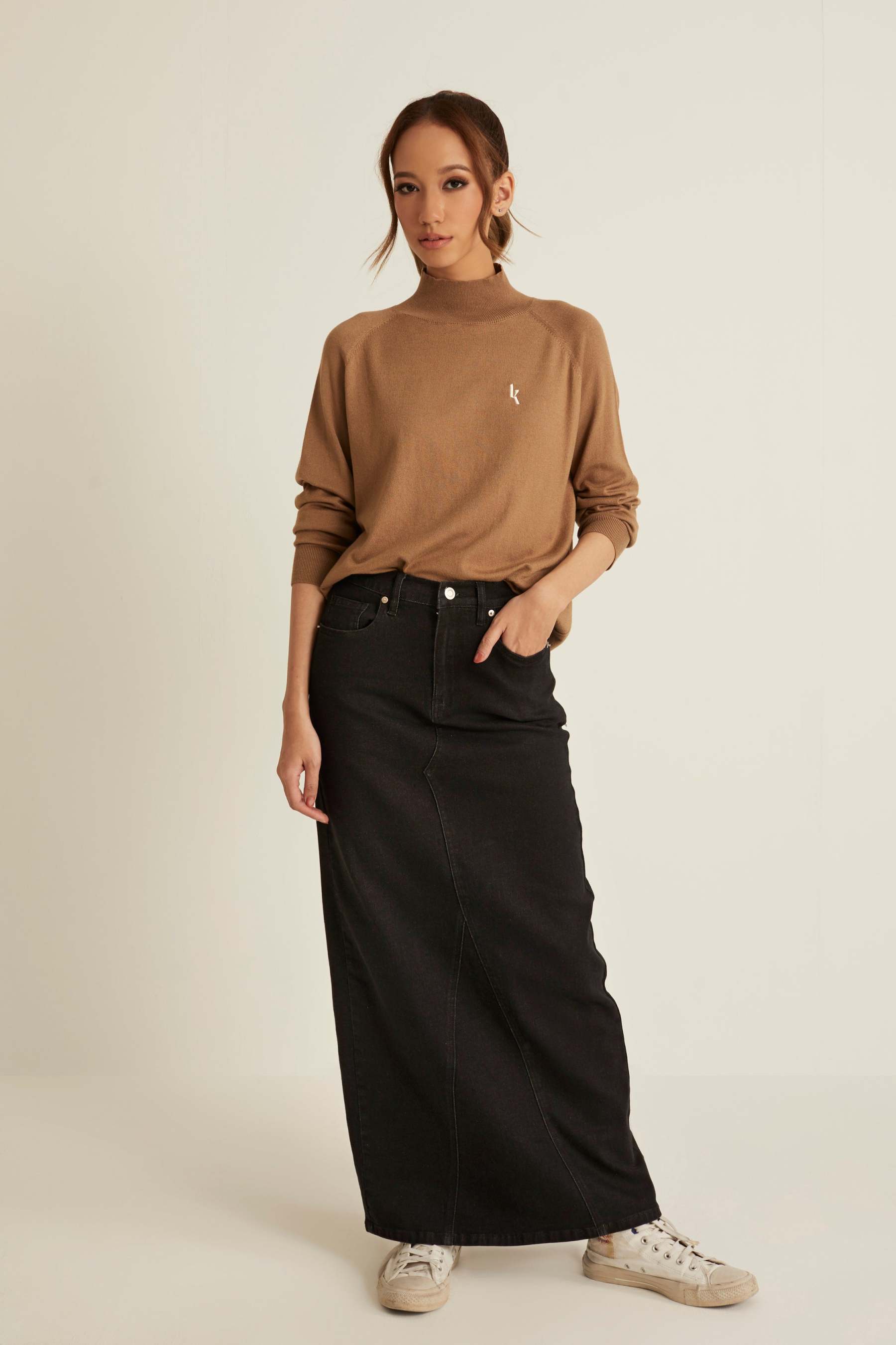 Aria Black Denim Skirt