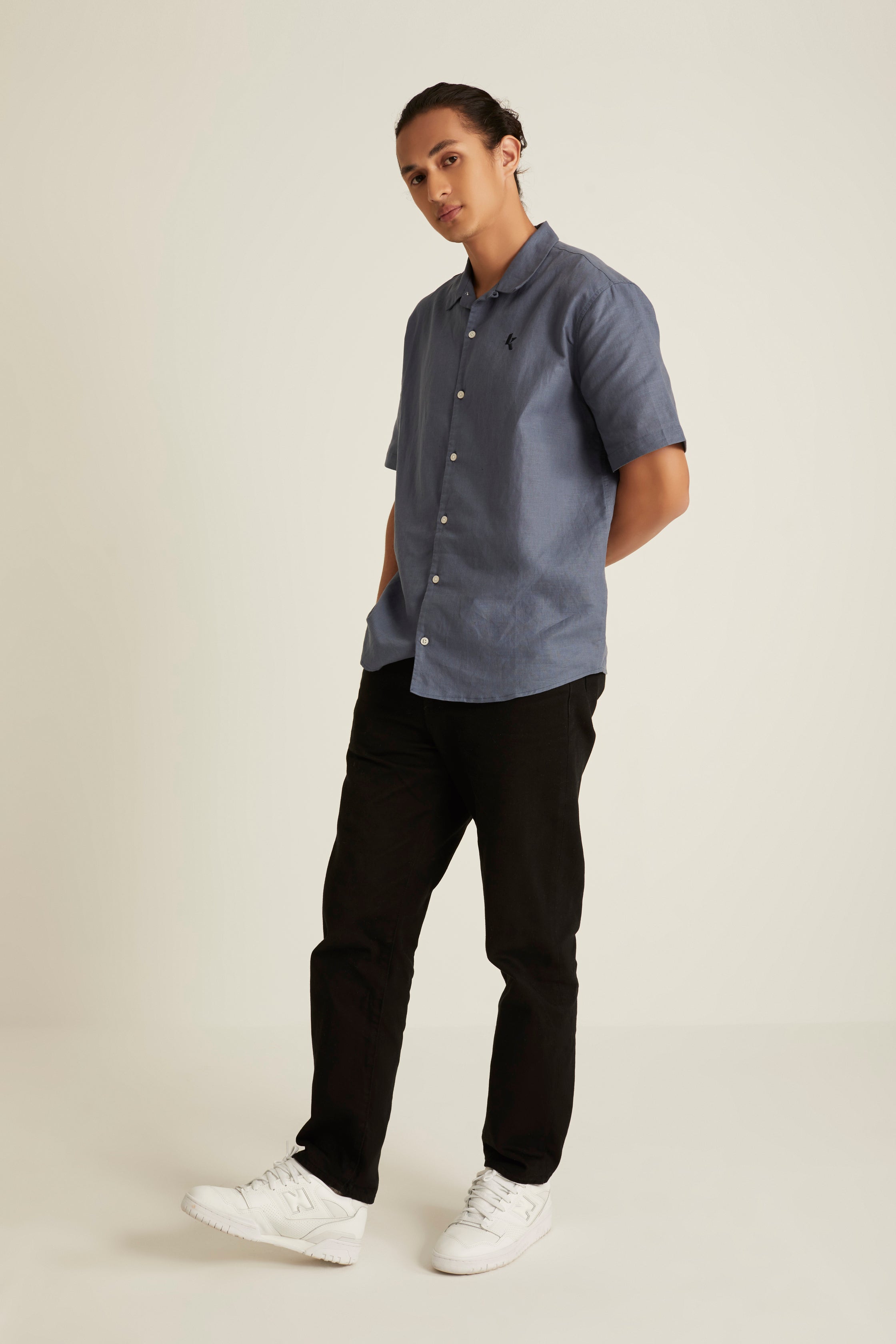 Men's Smoke Blue Short Sleeve Linen Shirt