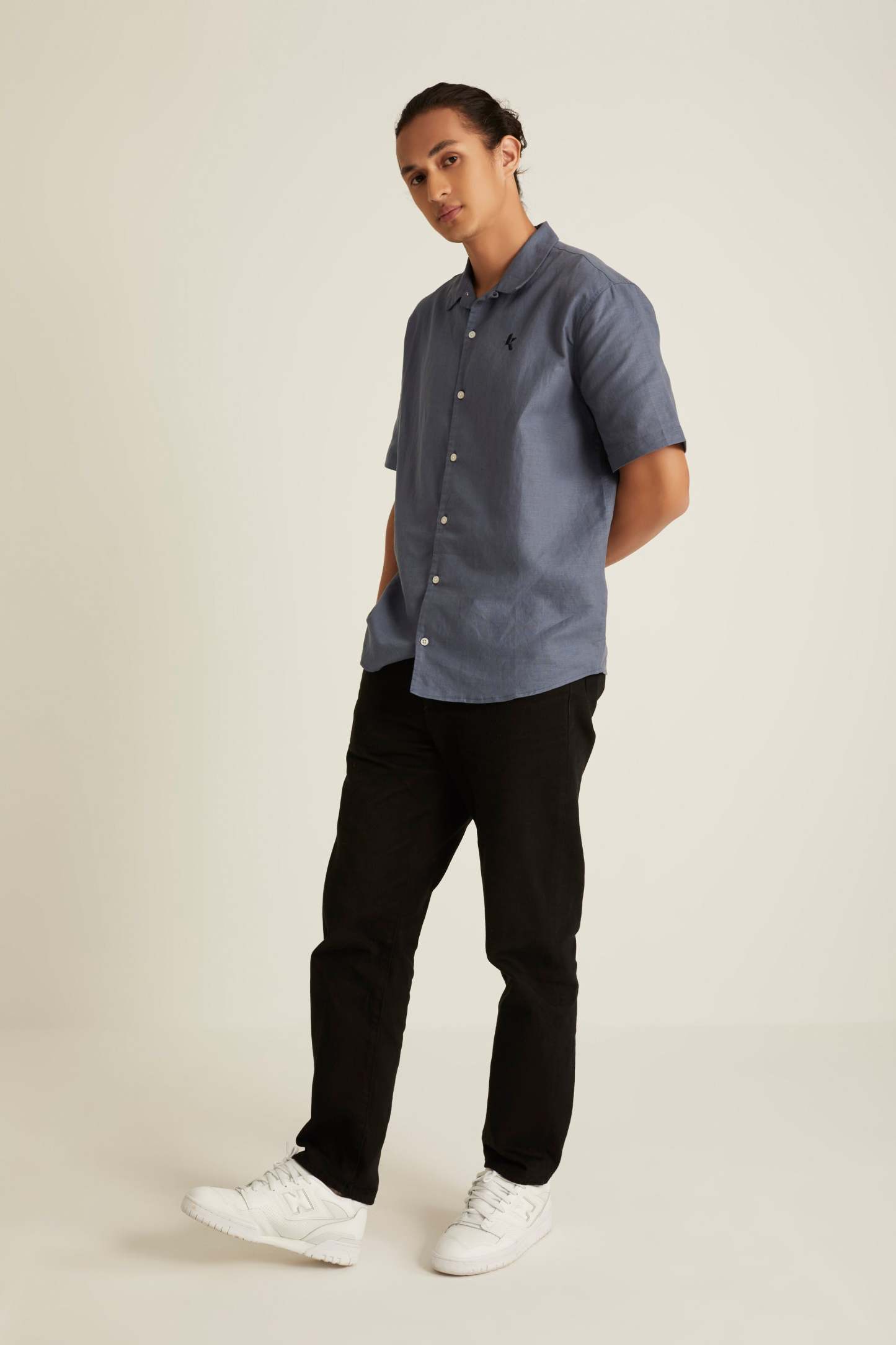 Men's Smoke Blue Short Sleeve Linen Shirt