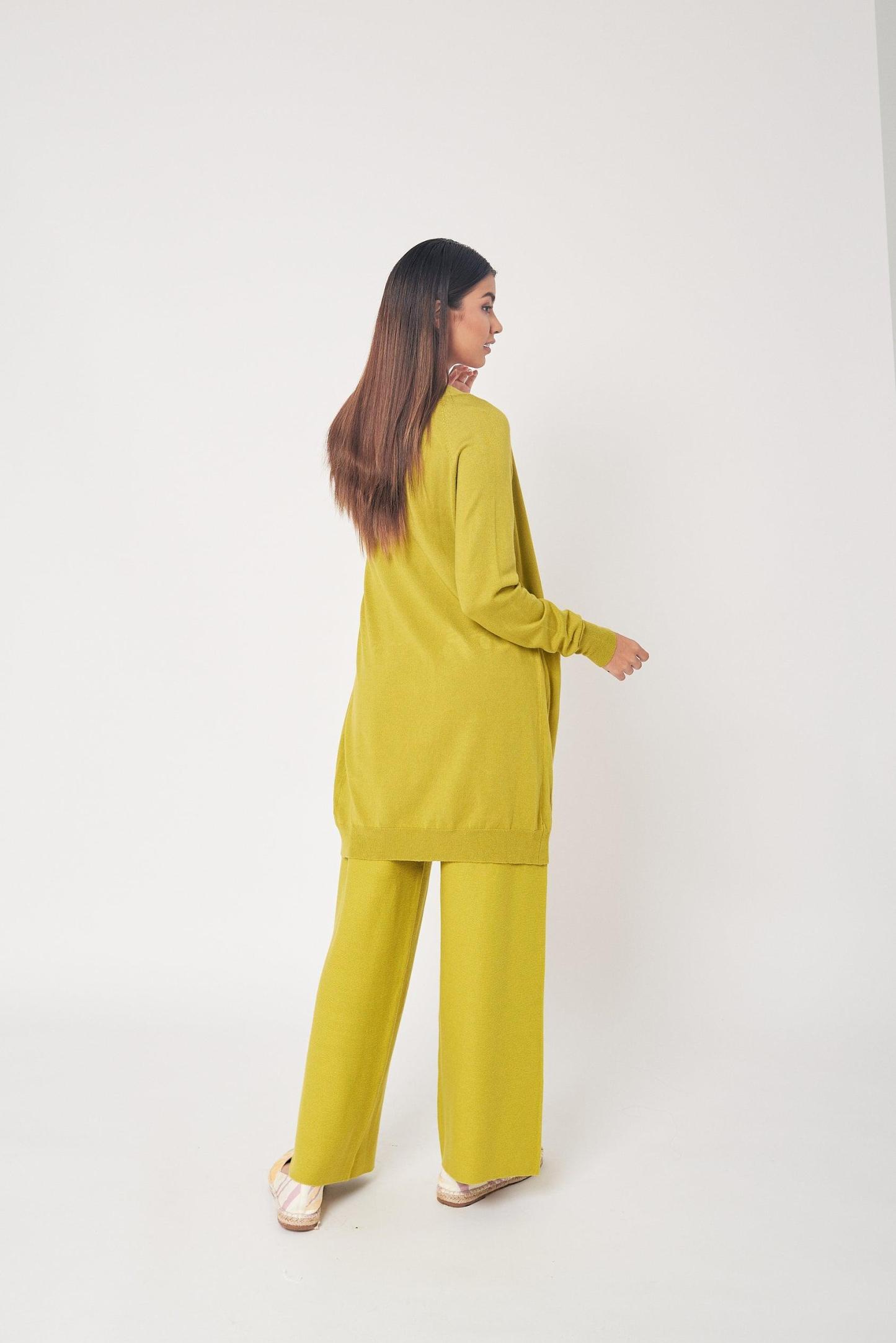 Lime Green Embroidered Wool Cardigan