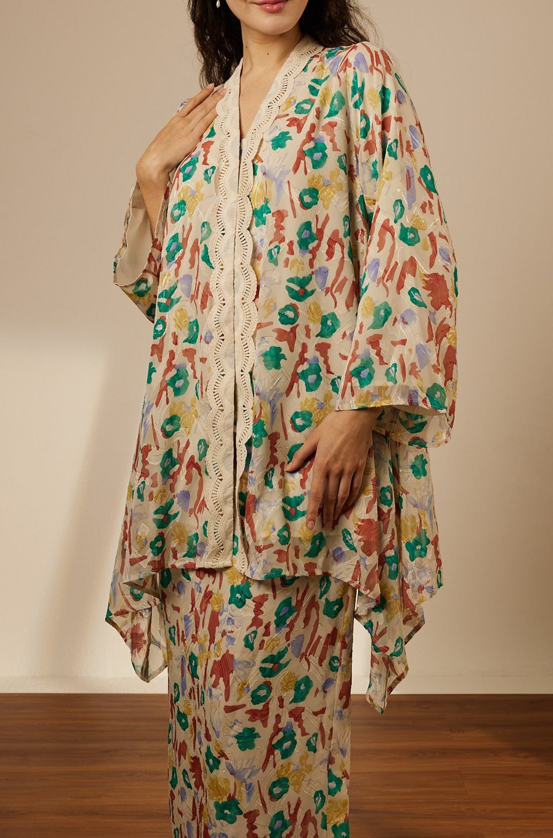 Naya Cream Mono Long Kurung Set