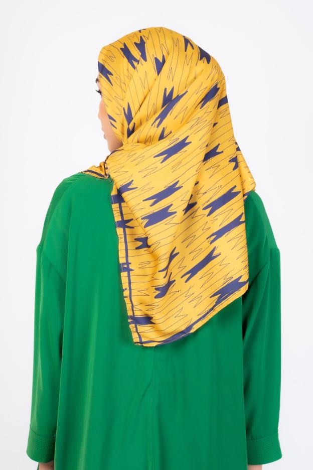 Miu Yellow Satin Square Scarf