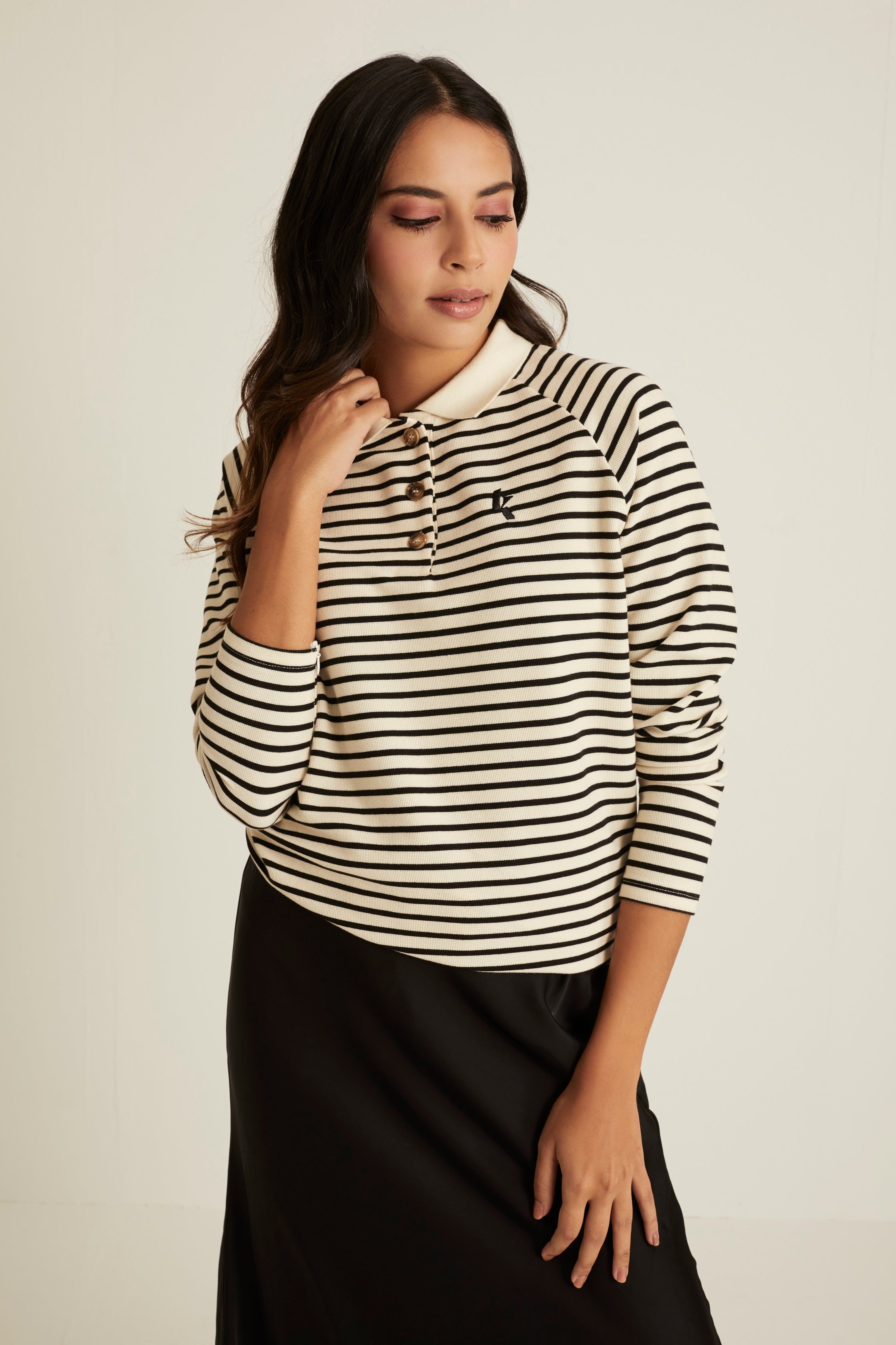 Ivory Striped Wool Top for Women