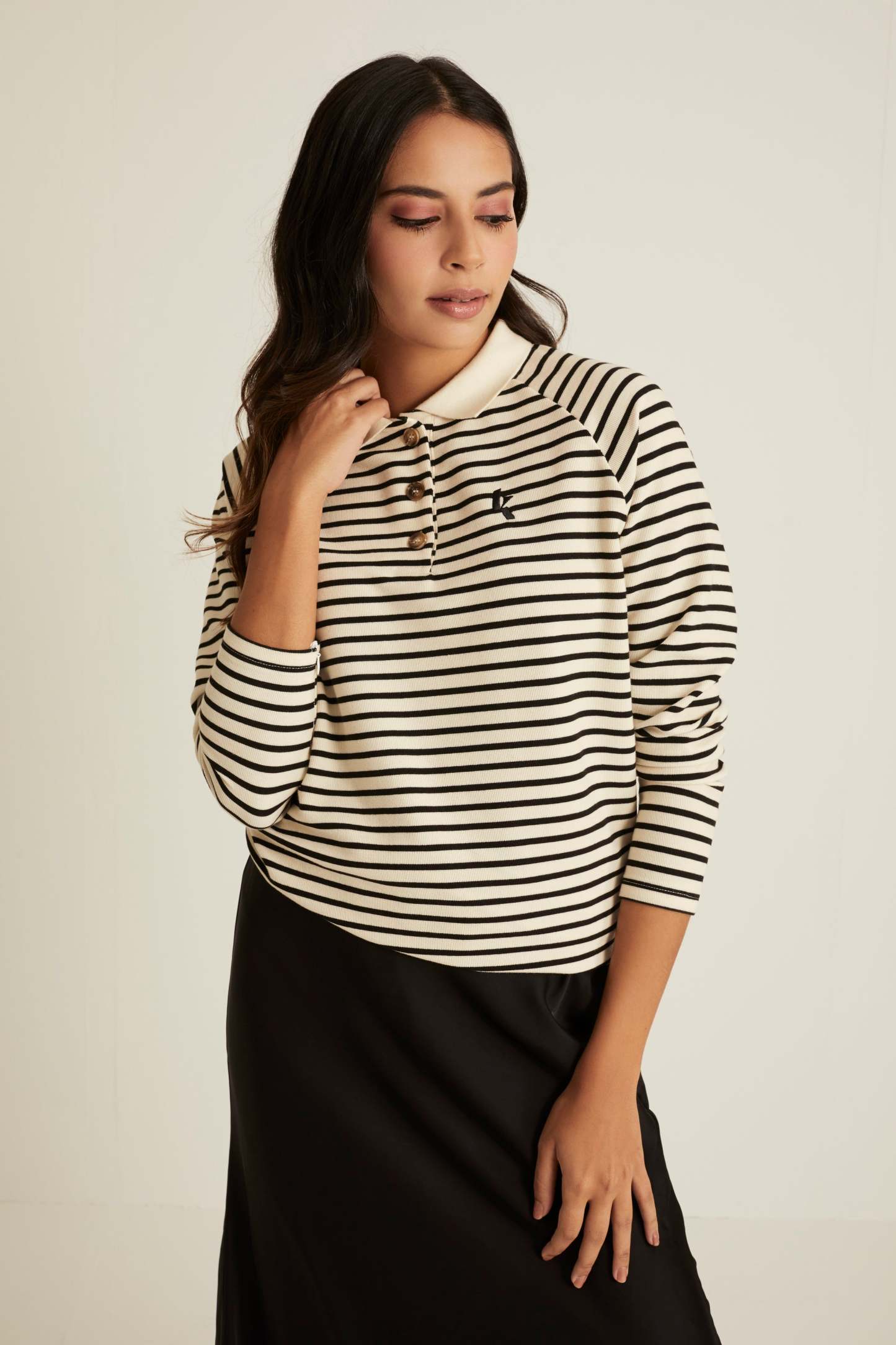 Ivory Striped Wool Top for Women