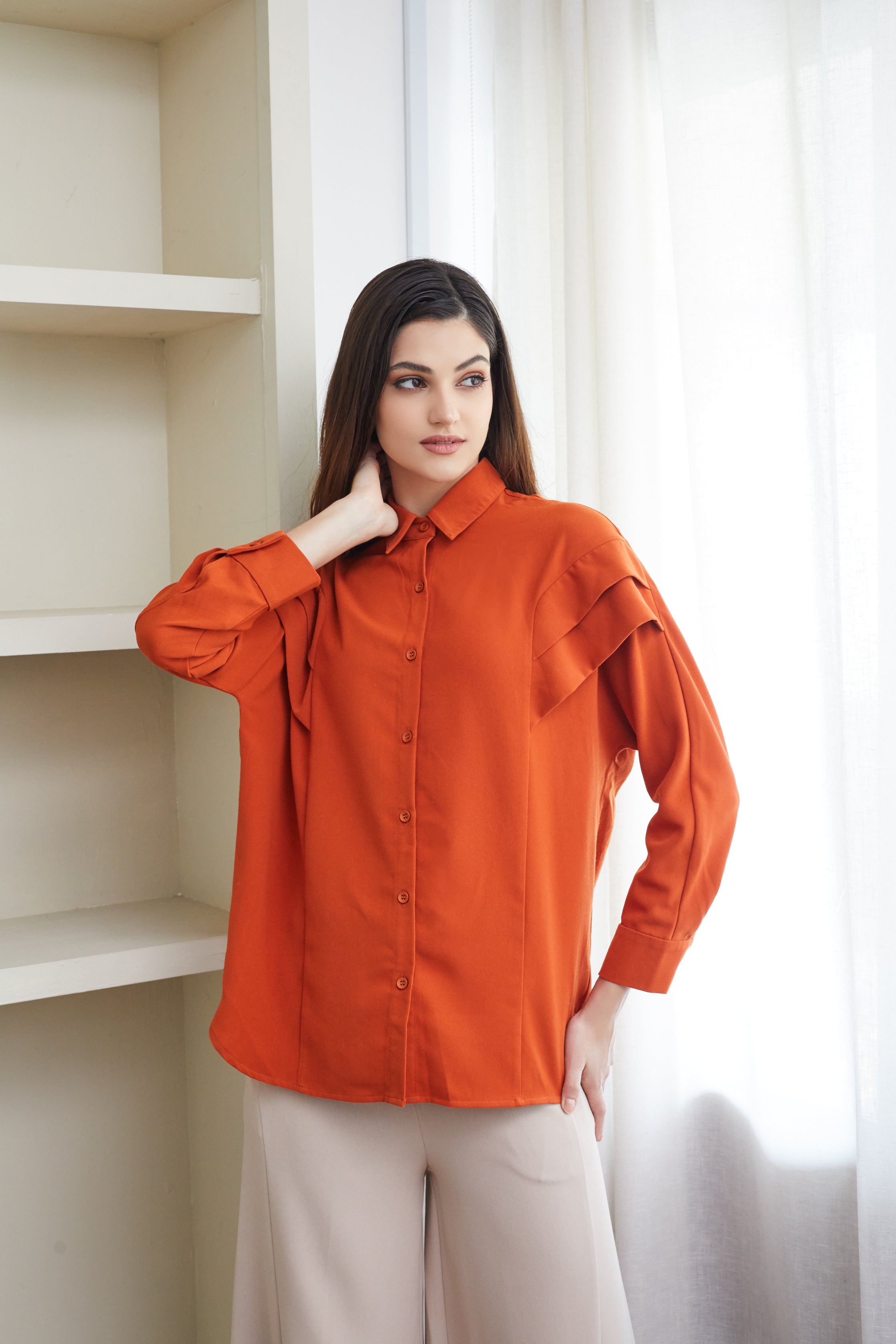 Layered Long Sleeve Brick Orange Blouse