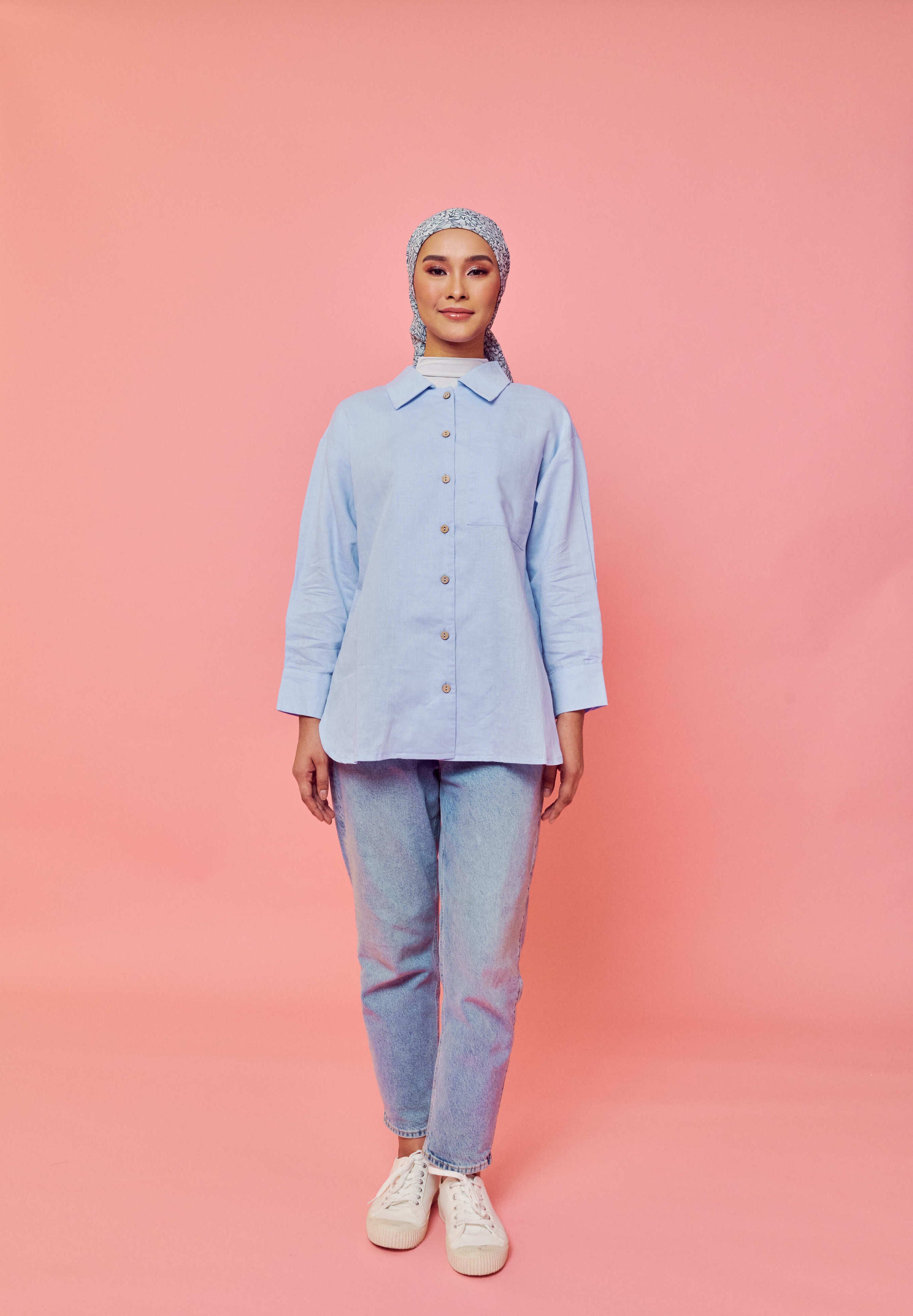 Rhu Soft Blue Linen Long Sleeve Shirt