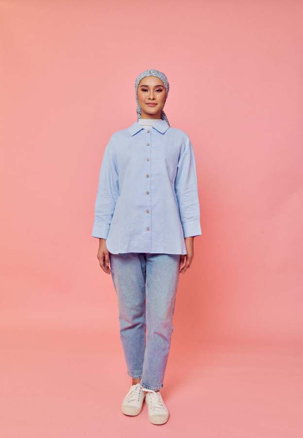 Rhu Soft Blue Linen Long Sleeve Shirt