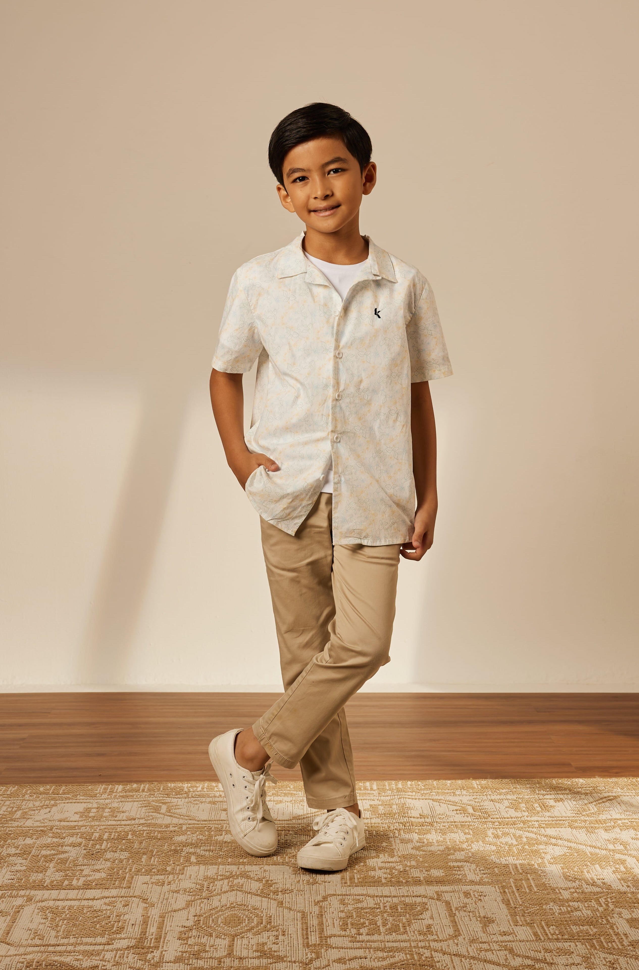 Mini Adi White Collared Button-Up Shirt