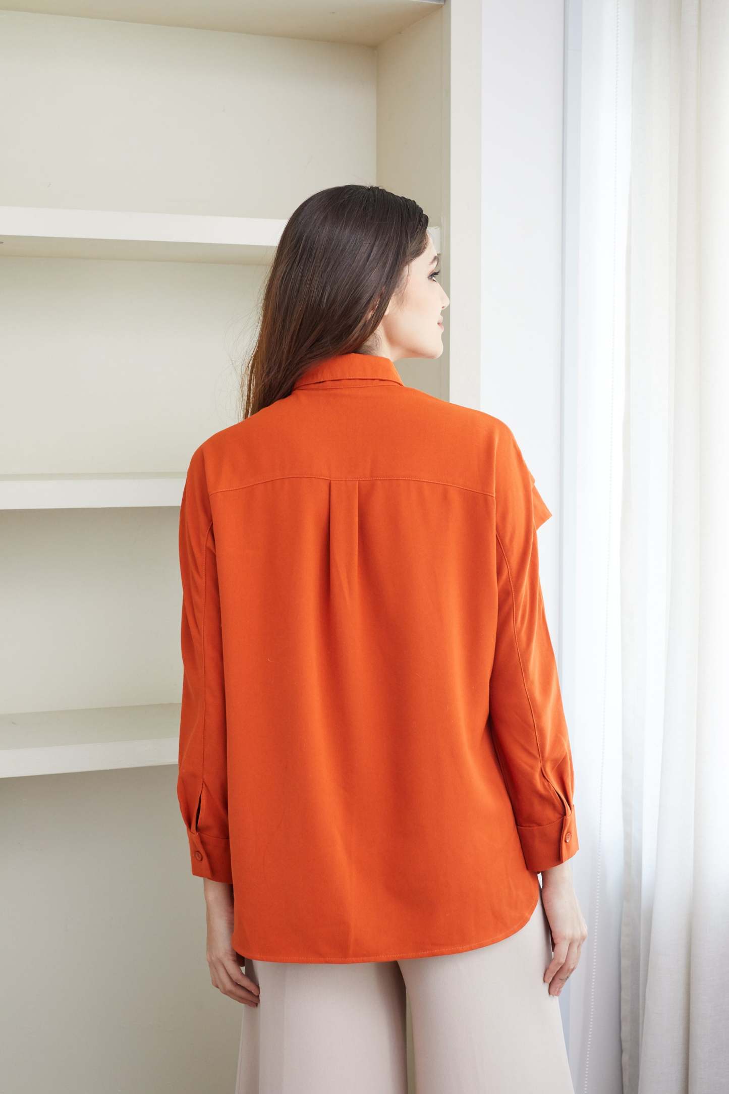 Layered Long Sleeve Brick Orange Blouse