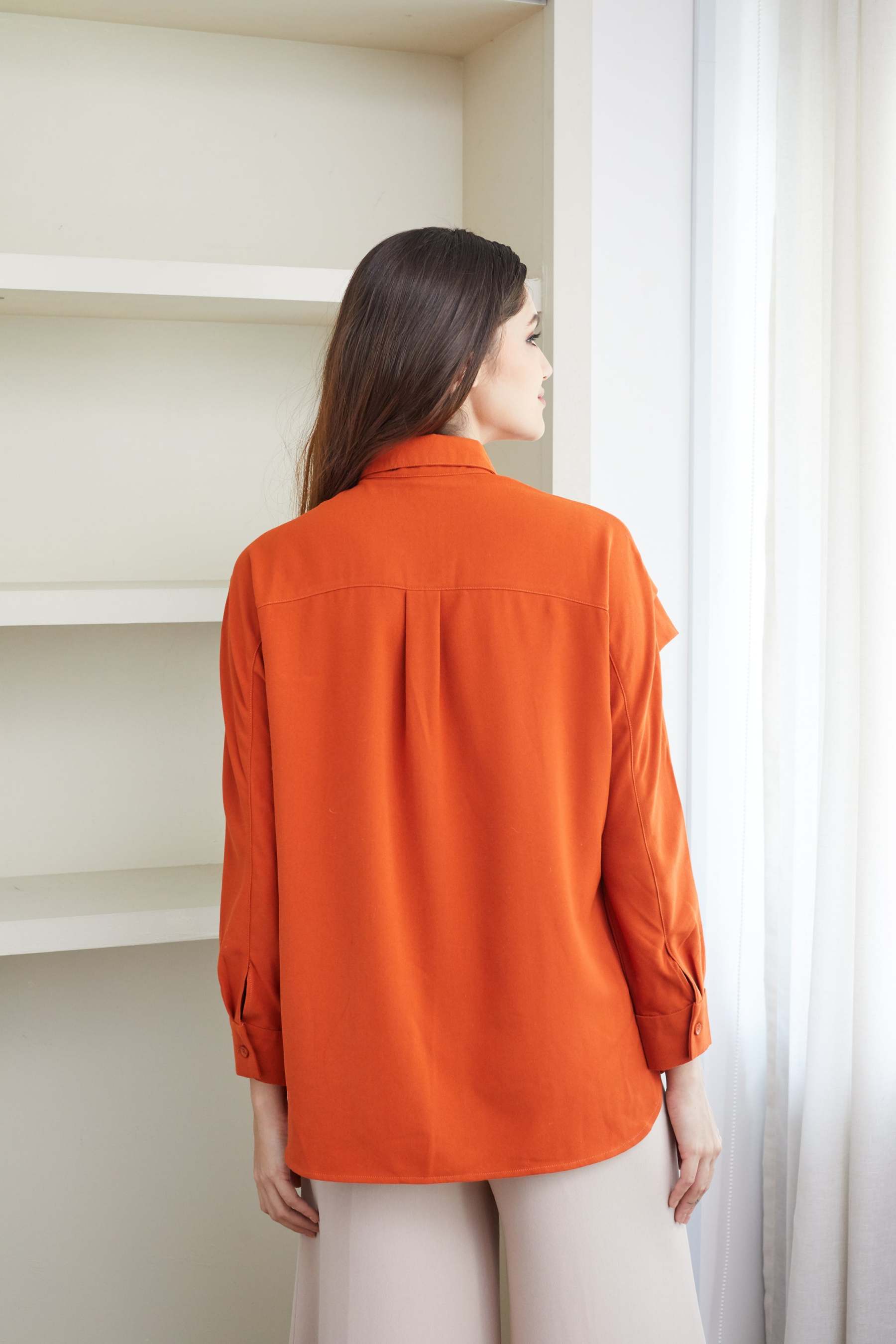 Layered Long Sleeve Brick Orange Blouse