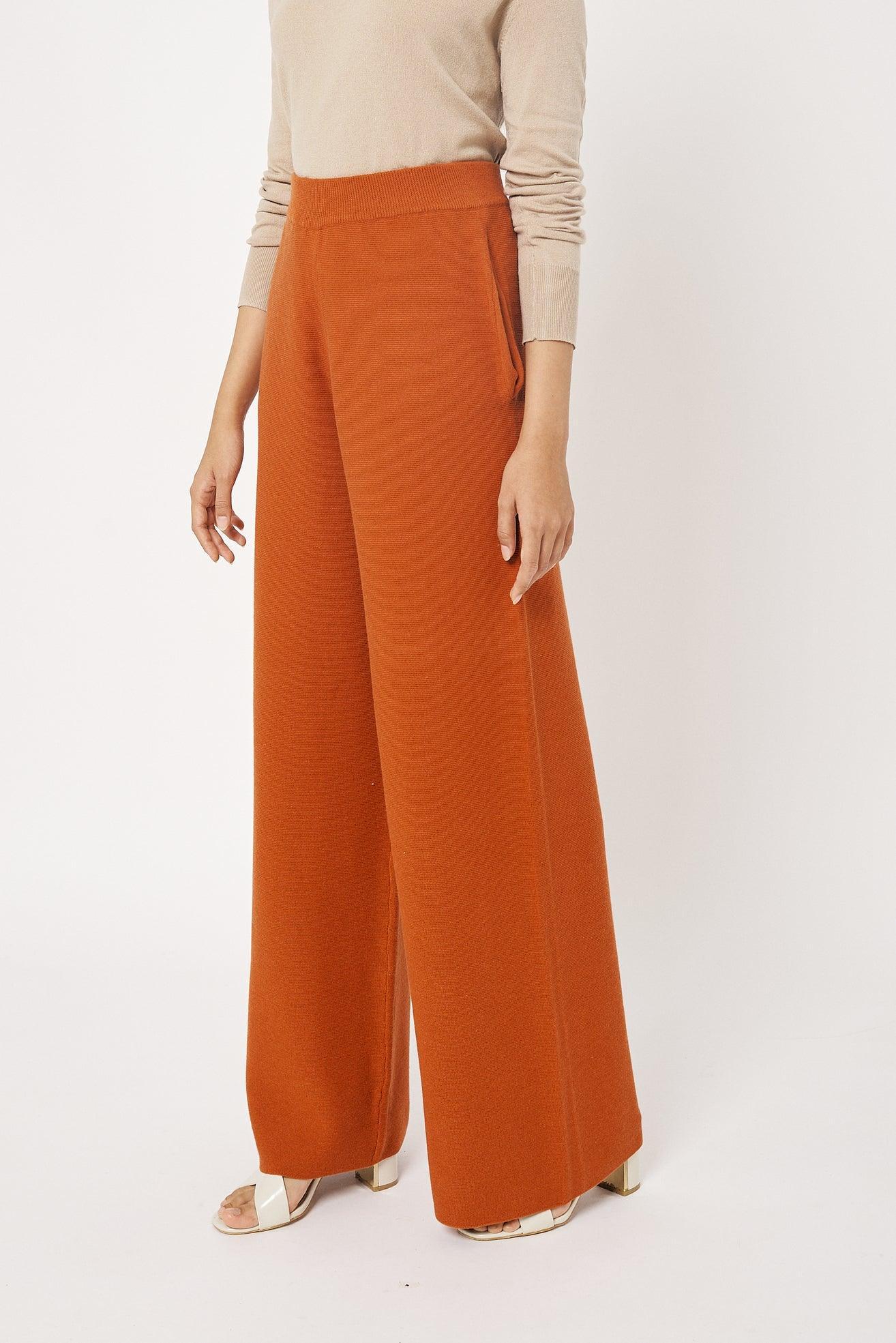 Burnt Orange High Waist Wool Pants