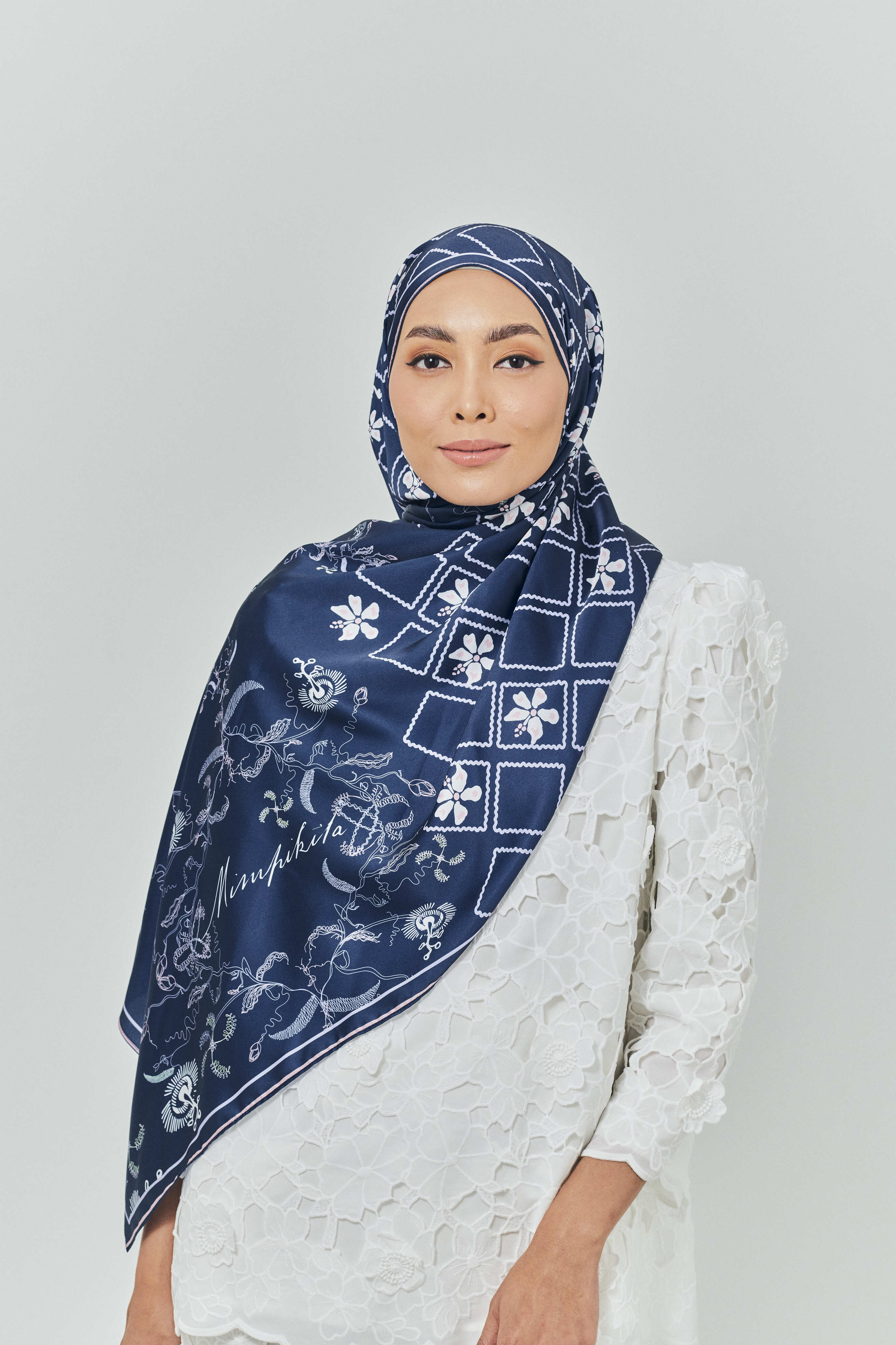 Raia Navy Blue Satin Silk Shawl