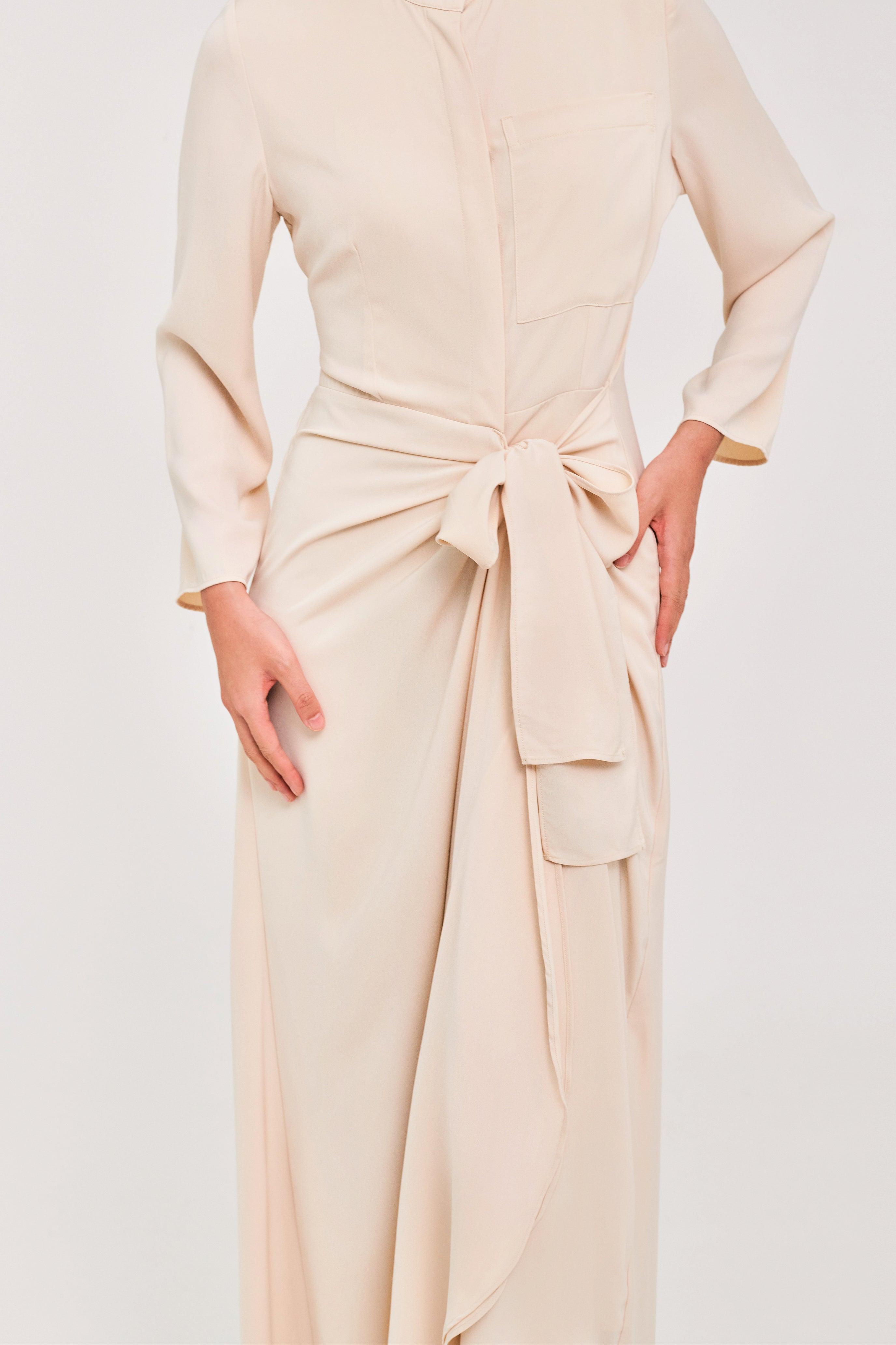 Ivory Buttoned Wrap Dress - Mimpikita