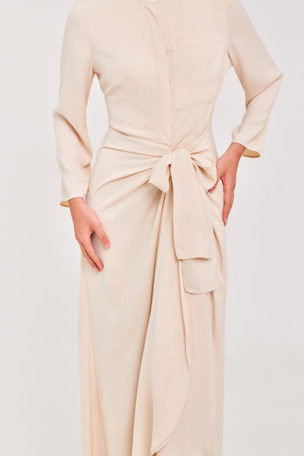 Ivory Buttoned Wrap Dress - Mimpikita