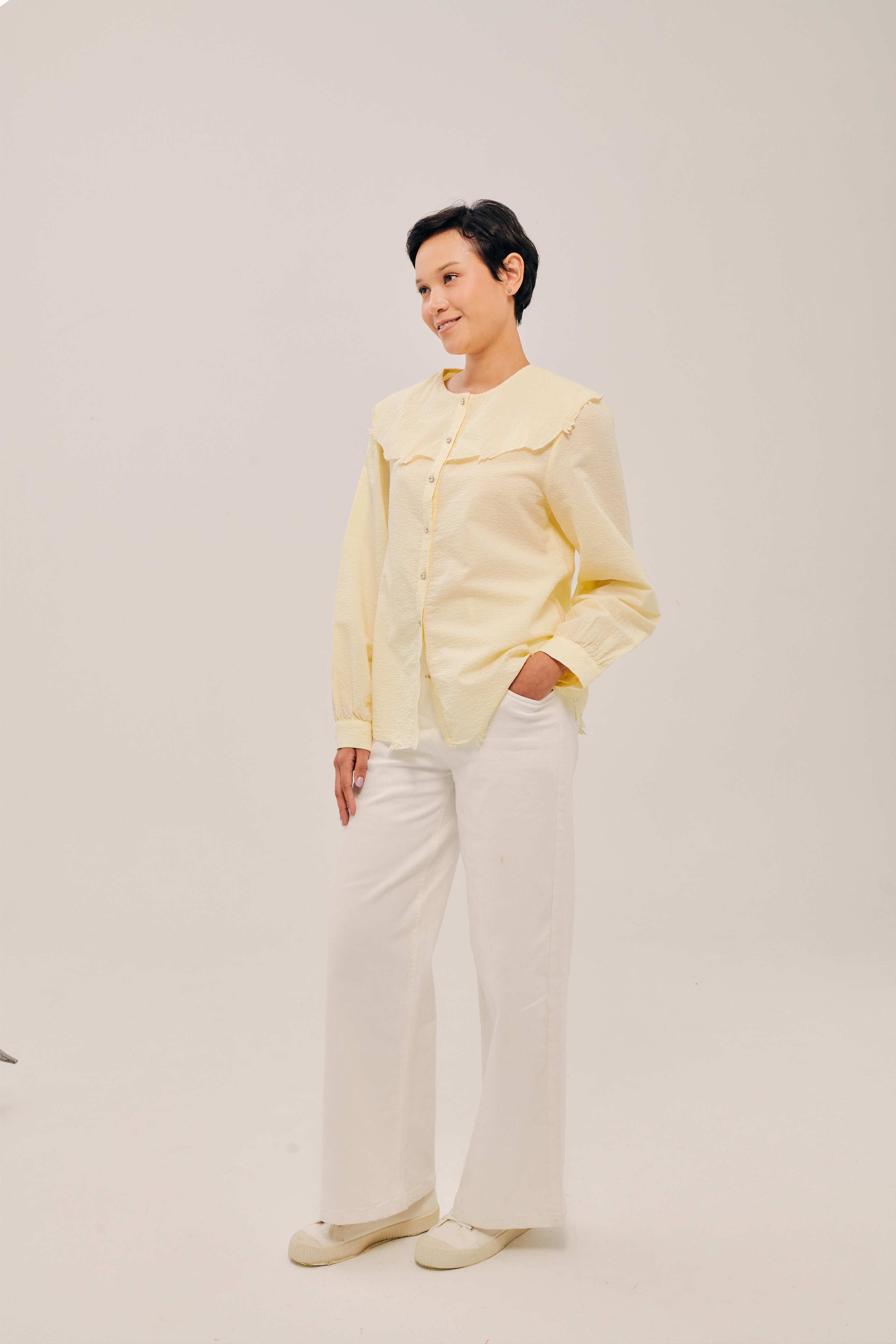 Lapel Crayola Yelloe Long Sleeve Embroidered Top